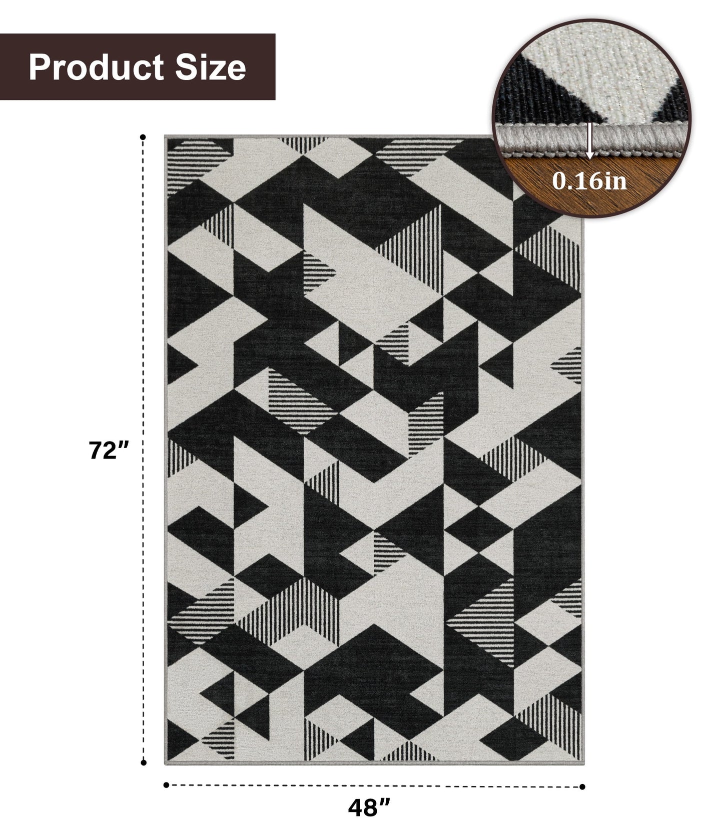 CHAKME Hardwood Floor Office Chair Mat, Non Slip Washable Floor Protector Desk Chair, 48in x 72in, Black White Geometric