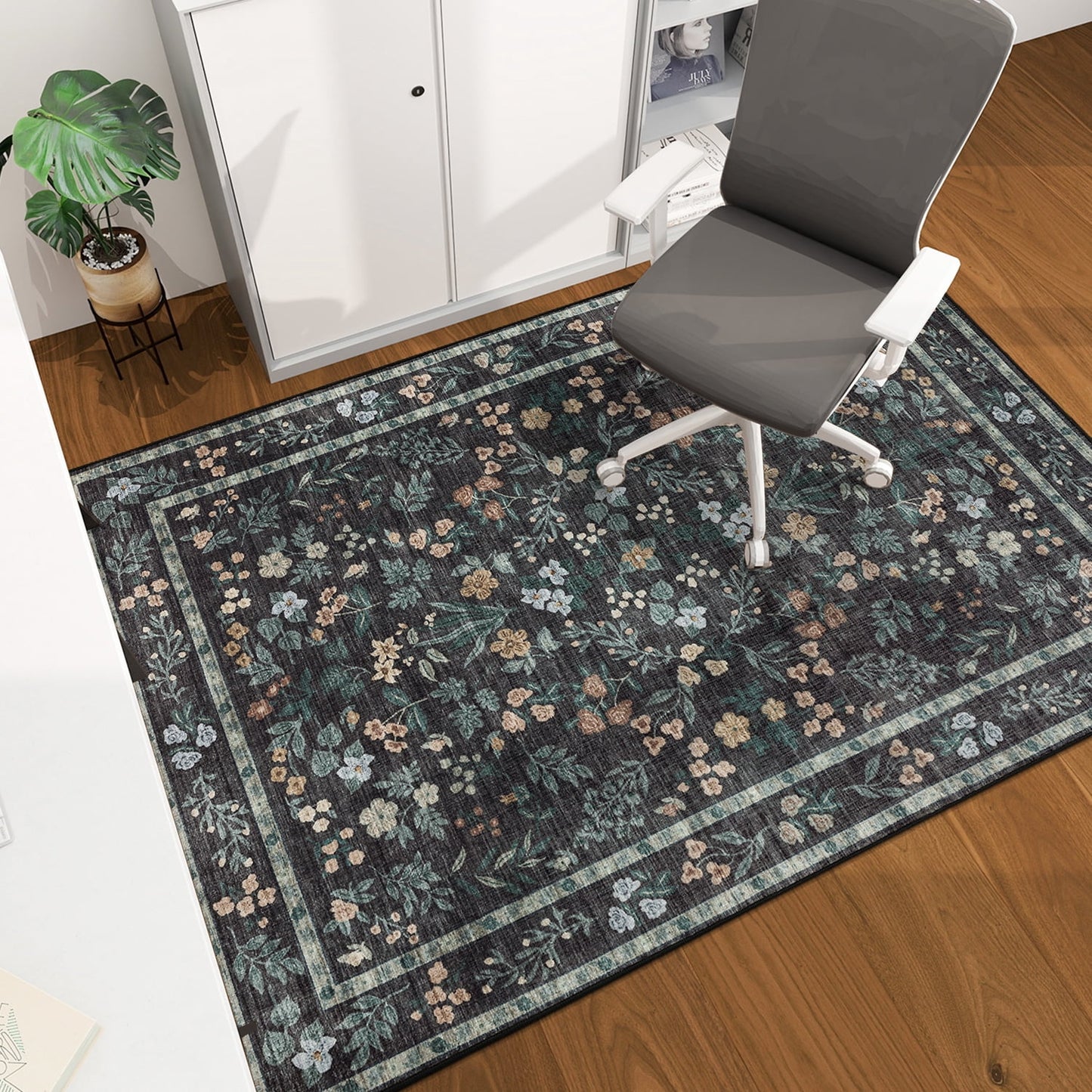 CHAKME Hardwood Floor Office Chair Mat, Non Slip Washable Floor Protector Desk Chair, 48in x 72in, Dark Vintage Floral