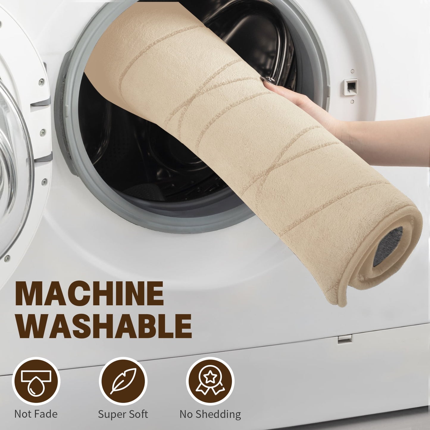 CHAKME 5 Piece Bathroom Rug Set Non Slip Ultra Absorbent Machine Washable Memory Foam Large 20inx46in & 32inx20in Long 24inx17in Small 18inx16in U Shape Contour 24inx20in Toilet Mat Ocean Ripple beige