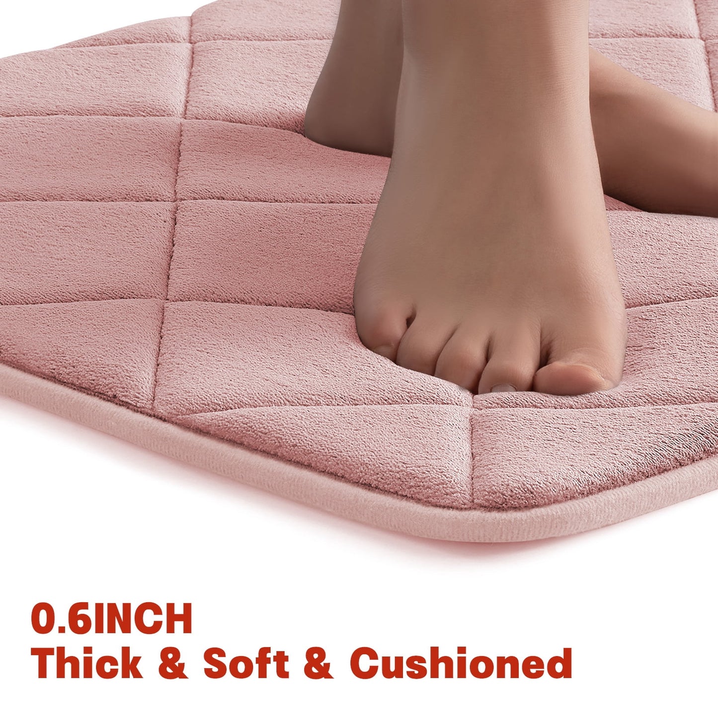 CHAKME Memory Foam Bath Mat Set Non Slip Super Absorbent Machine Washable U Shape Toilet Rug 24inx20in/24inx16in Bathroom Floor,Rustic Lattice Pink