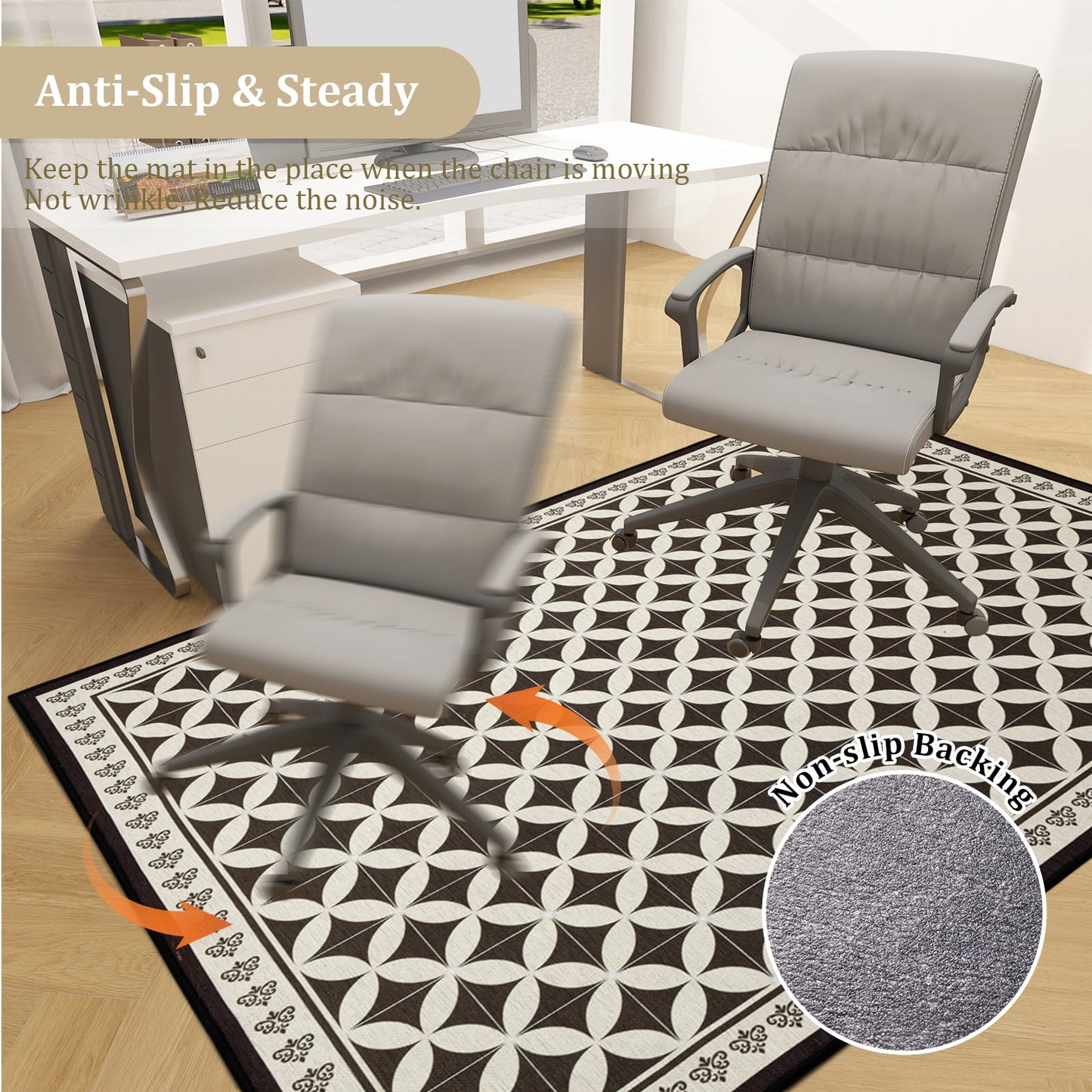 CHAKME 4'x5' Hardwood Floor Office Chair Mat Non Slip Washable Heavy Duty Desk Chair Floor Protector Low Pile Under Desk Rug Living Room Bedroom Home Office
