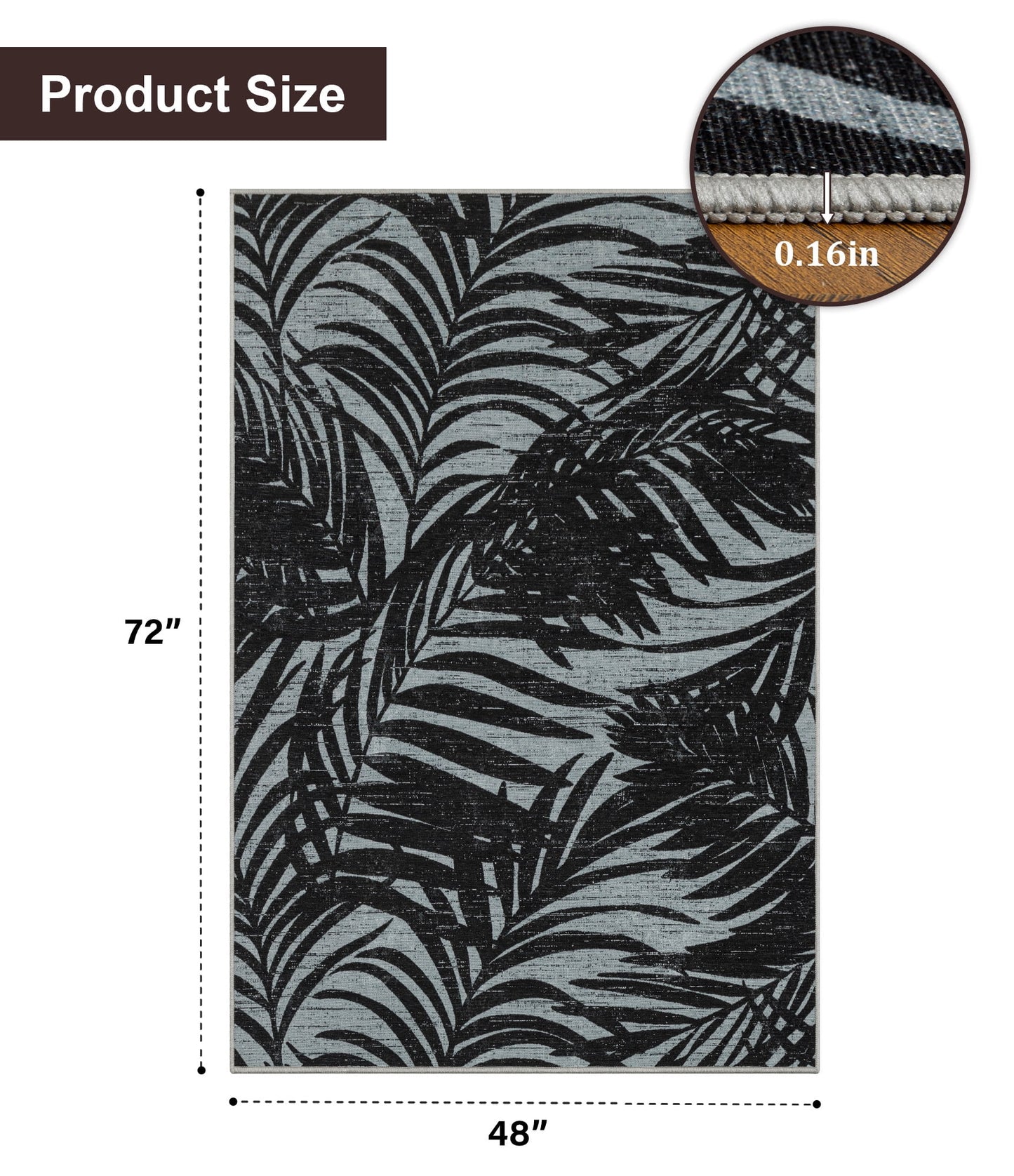 CHAKME Hardwood Floor Office Chair Mat, Non Slip Washable Floor Protector Desk Chair, 48in x 72in, Black White Tropical Leaf