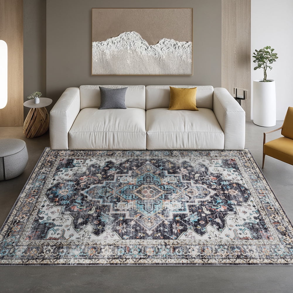 CHAKME 6'x9' Washable Area Rug Large Soft Rugs Living Room Vintage Gray Carpet Bedroom Dining Room Non-Slip Stain Resistant Under Table Rug