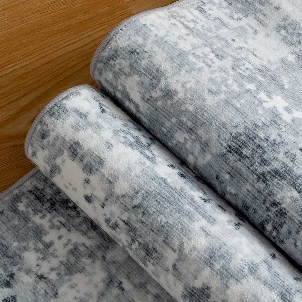 CHAKME 9'x12' Abstract Area Rugs Machine Washable Non Slip Modern Distressed Blue Grey Rust Living Room Bedroom Dining Room Office Kitchen Soft Indoor Carpet