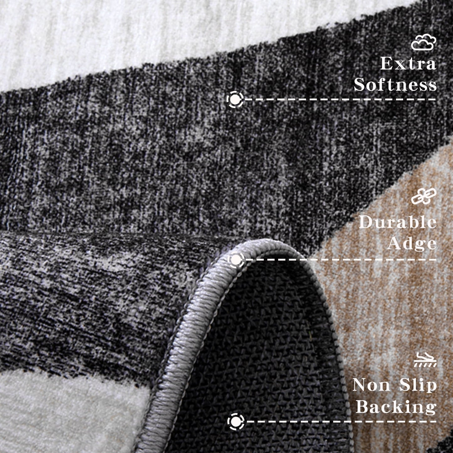 CHAKME 8'x10' Abstract Modern Area Rug Machine Washable Non Slip Black Grey White Geometric Curve Lines Carpet Low Pile Floor Living Room Bedroom Office Mat