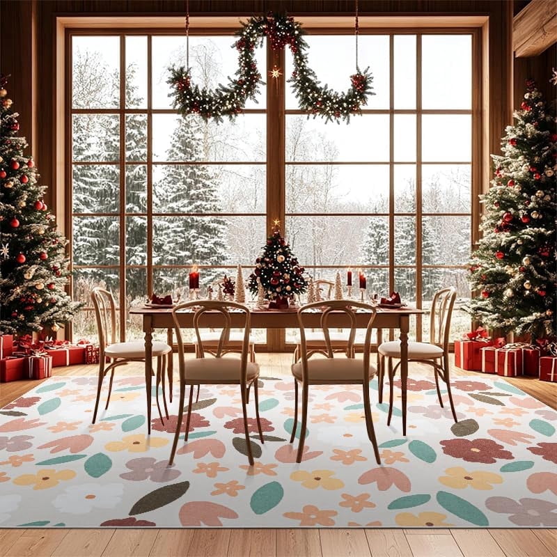 CHAKME 6'x9'Area Rugs Washable Non Slip Floral Carpets for Living Room Bedroom Kitchen Office Large Rugs Cottage Farmhouse Dining Room Oriental Flower Rugs, Light beige