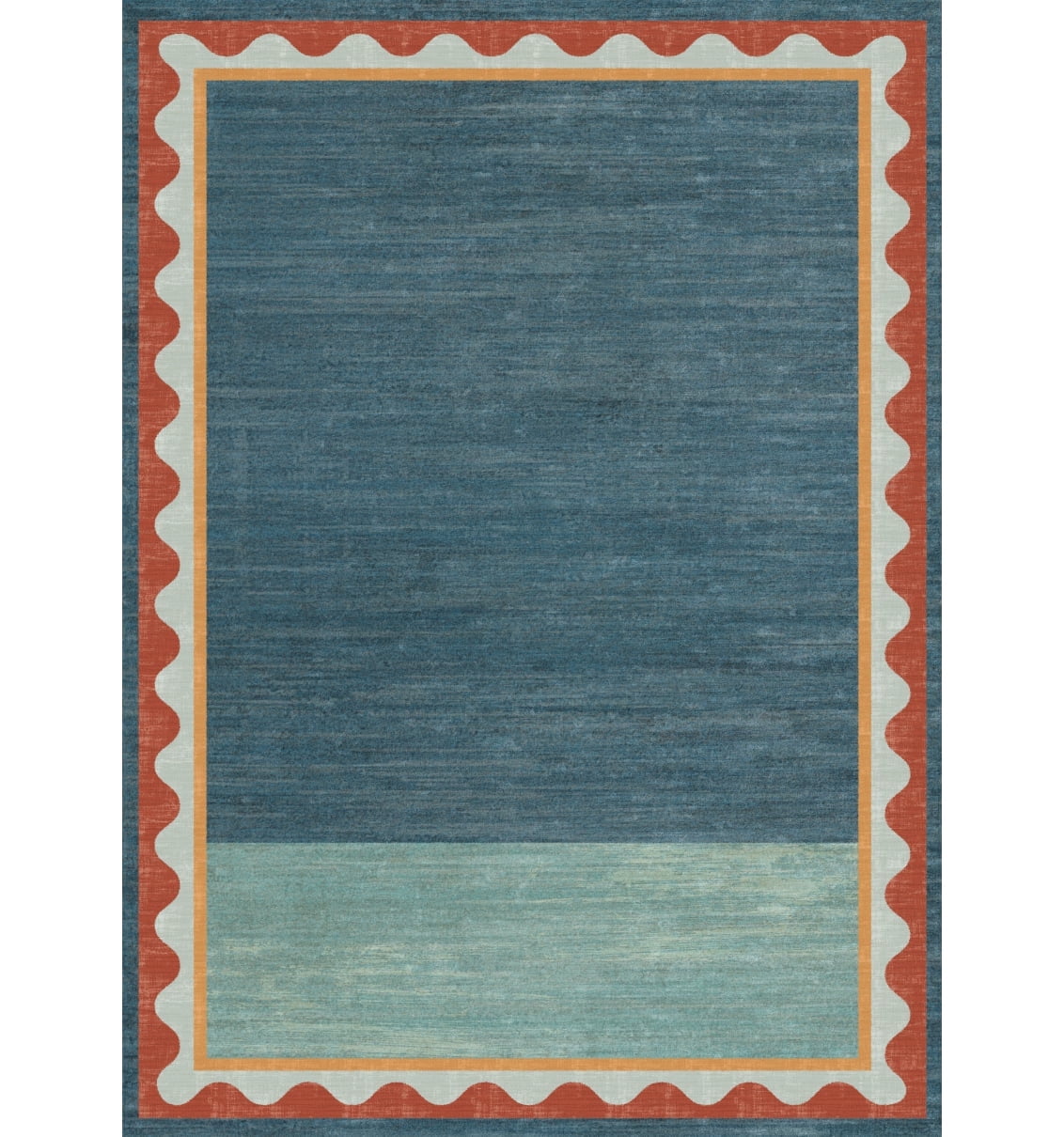 CHAKME Vintage Boho 9X12 Area Rug with Scalloped Edge - Washable Soft Moroccan Geometric Carpet, Non Slip Foldable Aztec Style Rug for Living Room Bedroom, Navy & Red