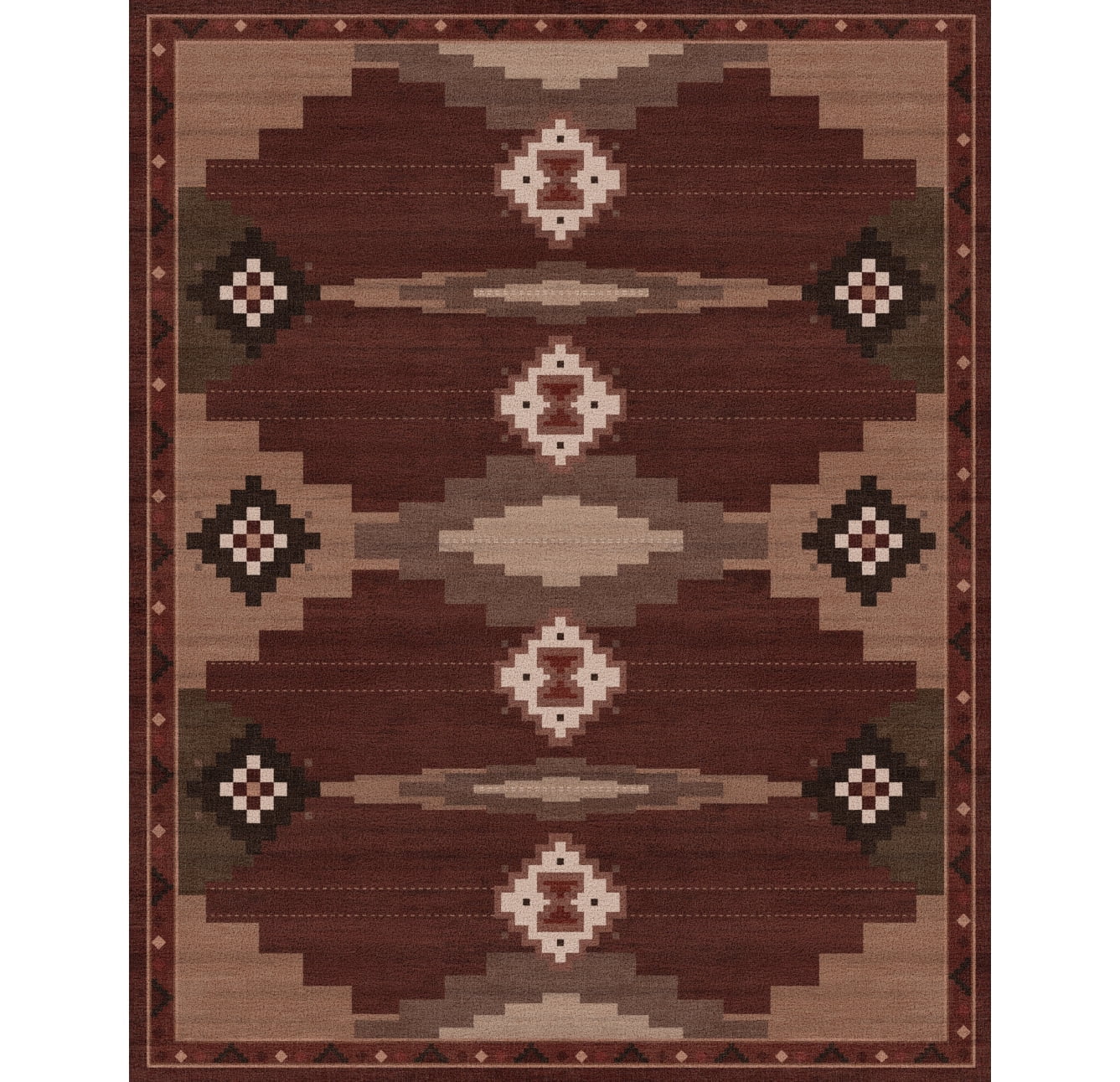 Rustic Boho 9x12 Area Rug, Washable Vintage Geometric Patchwork Rug, Soft Non-Slip Aztec Carpet for Home Office Nursery, Low Pile Foldable Floor Mat, Brown & Rust Red