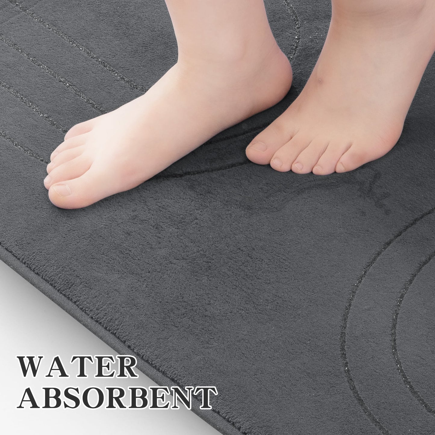 CHAKME 5 Pcs Bathroom Rugs Set Non Slip Absorbent Machine Washable Large 20inx46in & 32inx20in Long 24inx17in Small 18inx16in U Shaped 24inx20in Memory Foam Toilet Mat, 2U Dark gray