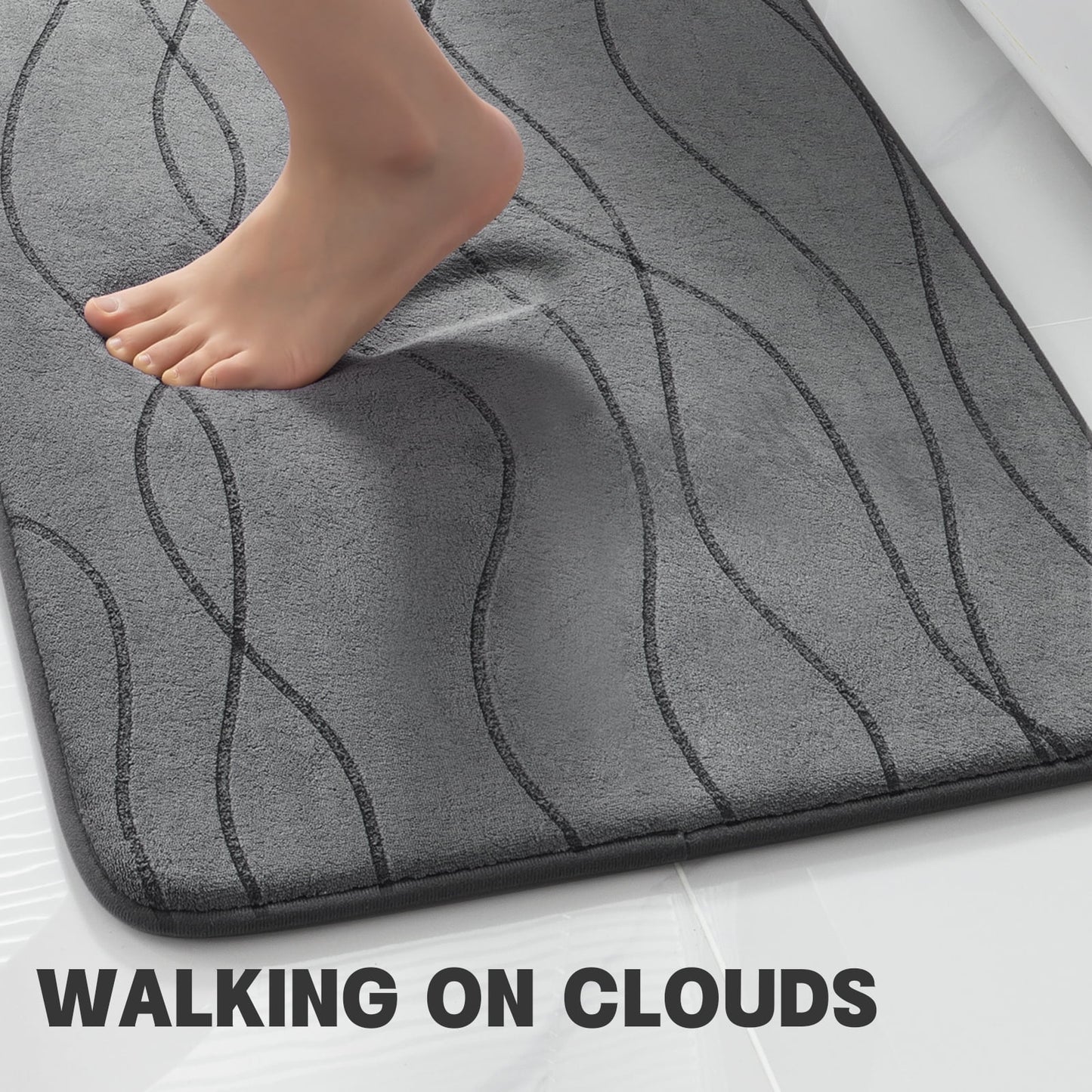 CHAKME 5 Piece Bathroom Rug Set Non Slip Ultra Absorbent Machine Washable Memory Foam Large 20inx46in & 32inx20in Long 24inx17in Small 18inx16in U Shape Contour 24inx20in Toilet Mat Ocean Ripple Dark gray