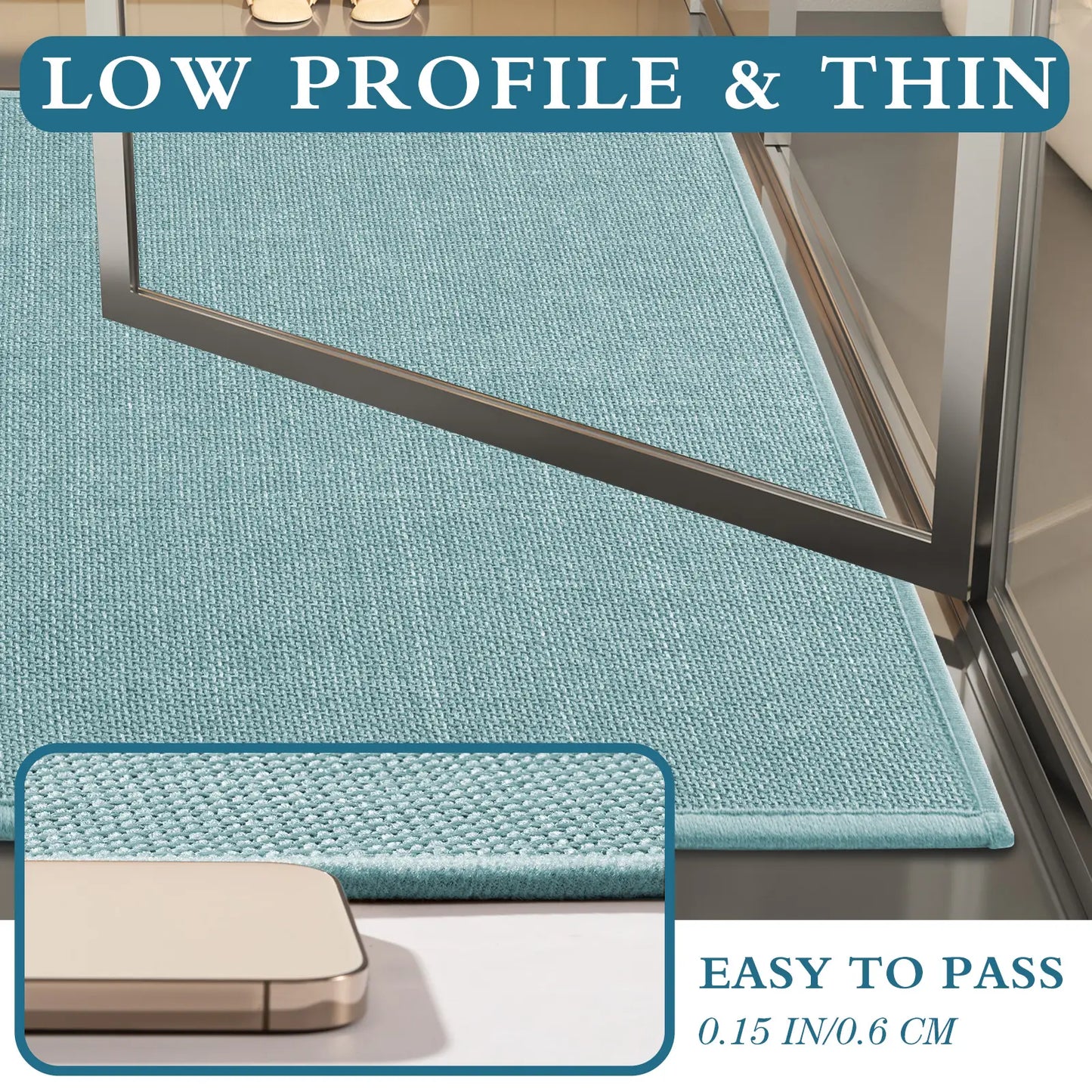 CHAKME 3 Piece Super Absorbent Bathroom Rug Set Non Slip Machine Washable Thin Quick Dry U Shape Contour Mat Rubber Backing Shower Floor, 17inx24in+17inx32in+U Shape 17.5inx24in BLUE