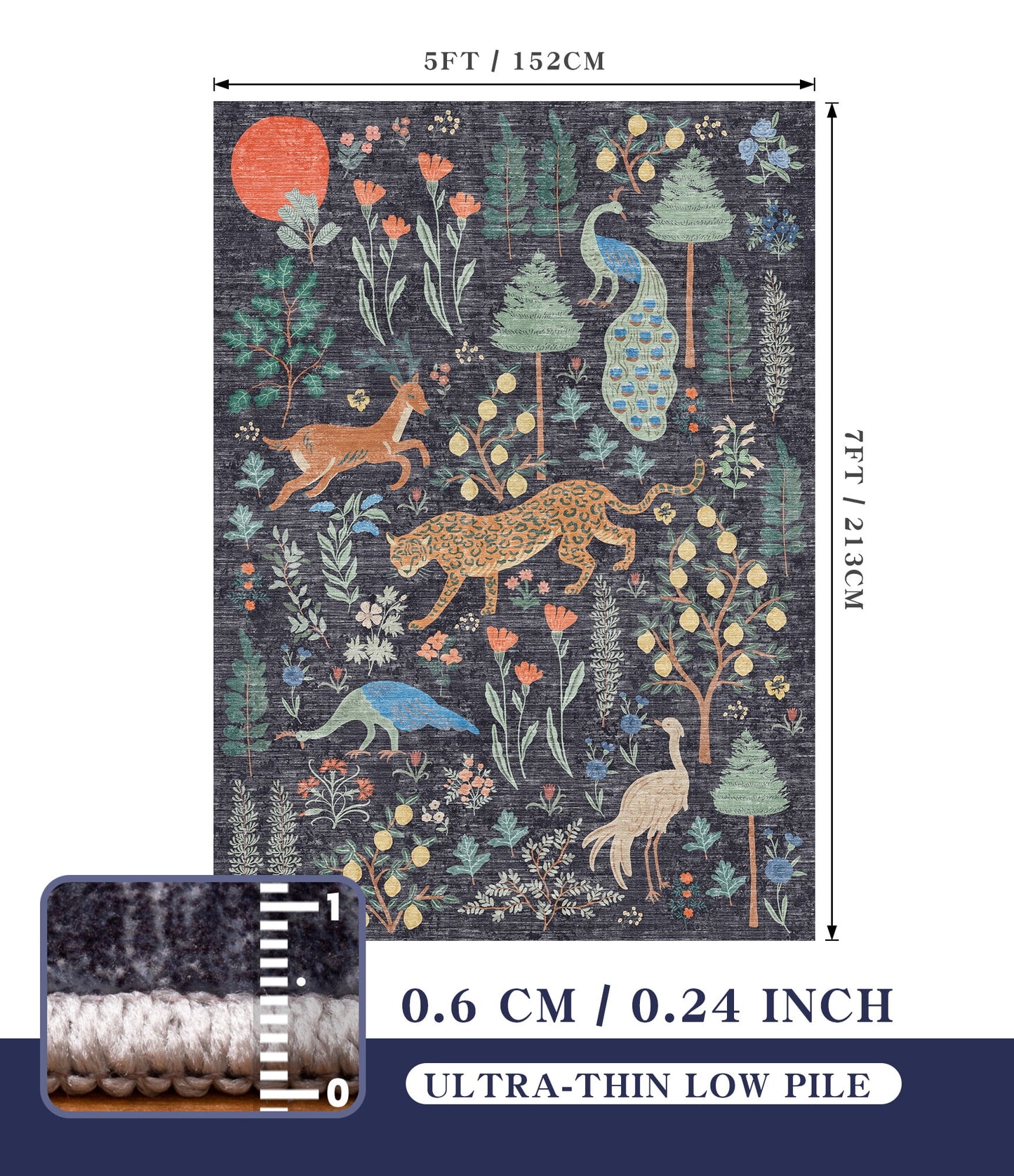 CHAKME 5'x7' Jungle Safari Wild Animal Area Rug Machine Washable Non Slip Leopard Bird Botanical Plant Low Pile Floor Carpet Living Room Dining Room Bedroom