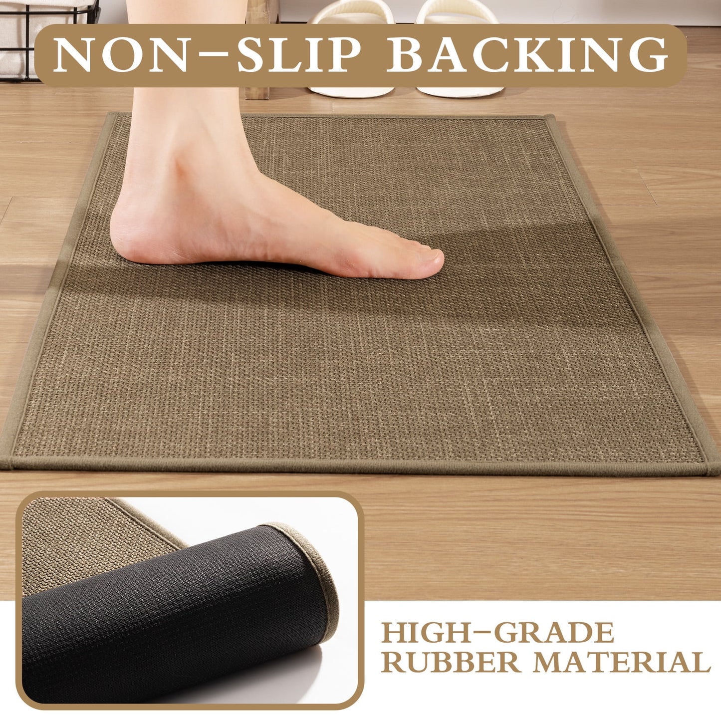 CHAKME 2 Piece Bathroom Mats Set Non Slip Washable Quick Dry Thin Absorbent Rug Rubber Backing Shower Tub Floor Sink Toilet, 17inx24in+17inx47in COFFEE