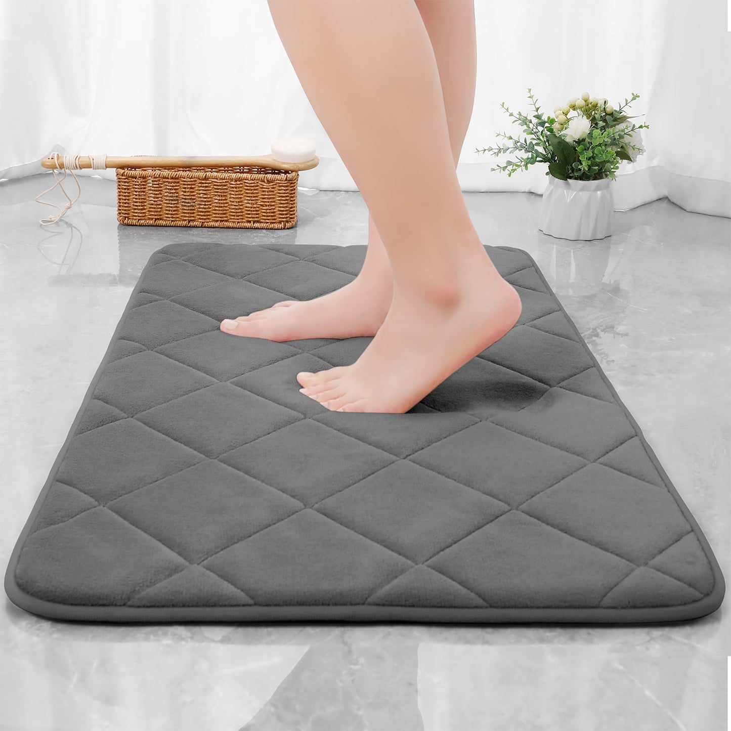 CHAKME 4pcs Bathroom Rugs Set with U-Shaped Mat, Non Slip, Quick Drying, Ultra Soft and Water Absorbent Bath Rug Mat Carpet Machine Washable 20inx32in+17inx24in+U 20inx24in+15inx18in GRAY