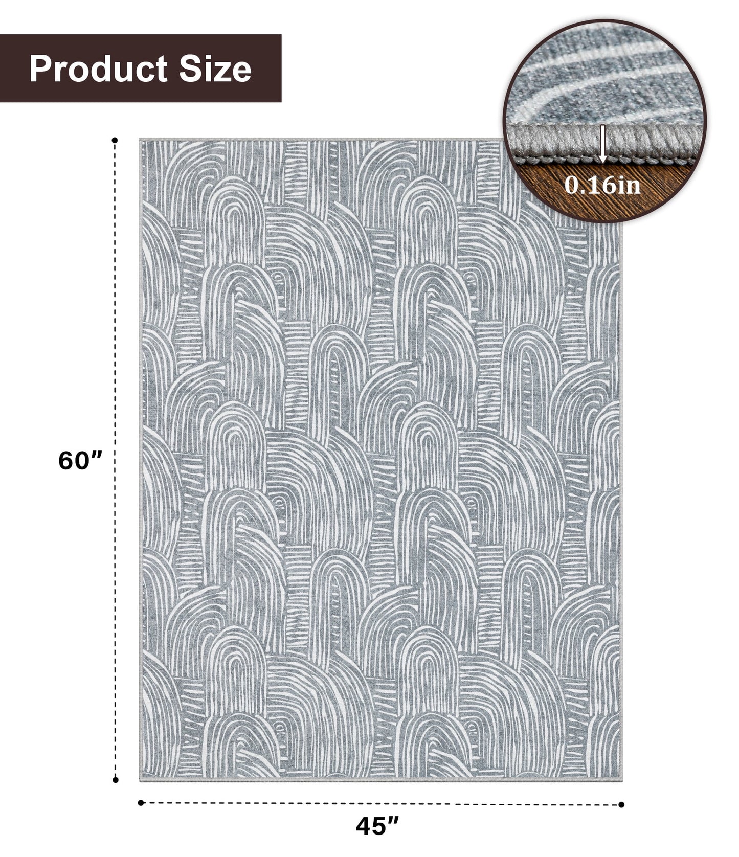 CHAKME 4' X 5' Arched Line Office Chair Mat Hardwood Floor Desk Chair Mat Anti Slip Floor Protector Under Desk Low Pile Office Rug Home