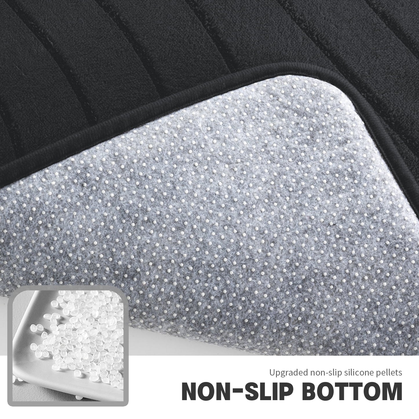 CHAKME Non Slip Memory Foam Bath Rug Set Ultra Absorbent Machine Washable Quick Dry Bathroom Floor Mat U Shape Toilet,Zen Garden Ripple black