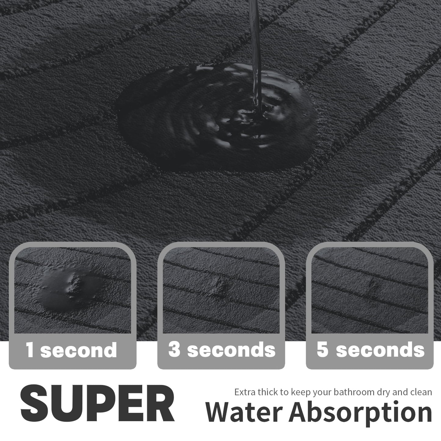 CHAKME Non Slip Memory Foam Bath Rug Set Ultra Absorbent Machine Washable Quick Dry Bathroom Floor Mat U Shape Toilet,Zen Garden Ripple black