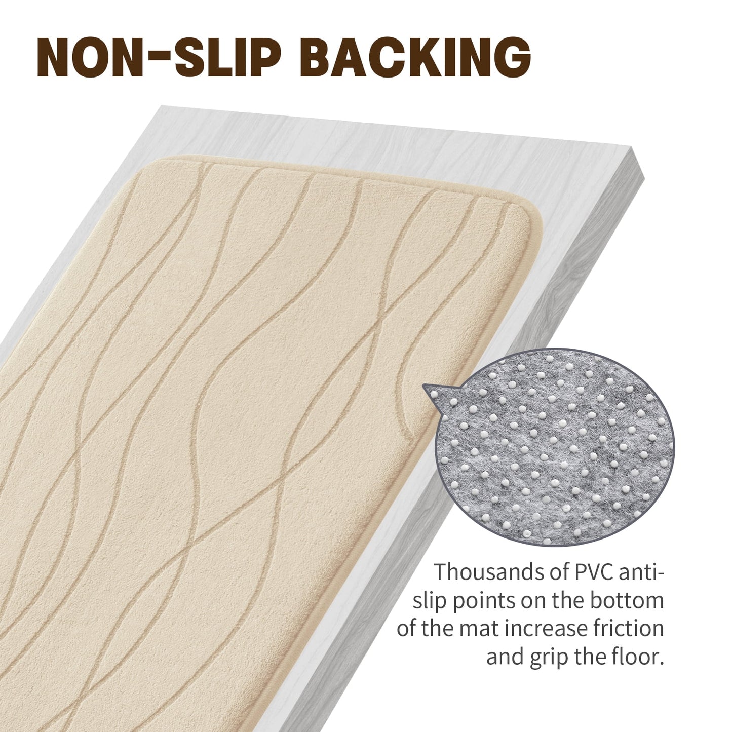 CHAKME 5 Piece Bathroom Rug Set Non Slip Ultra Absorbent Machine Washable Memory Foam Large 20inx46in & 32inx20in Long 24inx17in Small 18inx16in U Shape Contour 24inx20in Toilet Mat Ocean Ripple beige