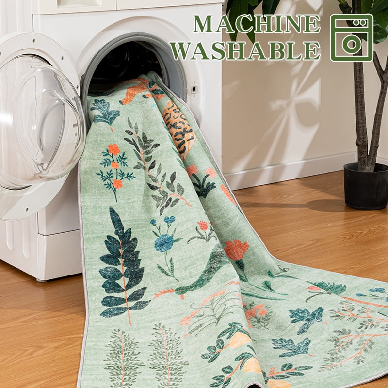 CHAKME 5'x7' Jungle Safari Wild Animal Area Rug Machine Washable Non Slip Leopard Bird Botanical Plant Low Pile Floor Carpet Living Room Dining Room Bedroom