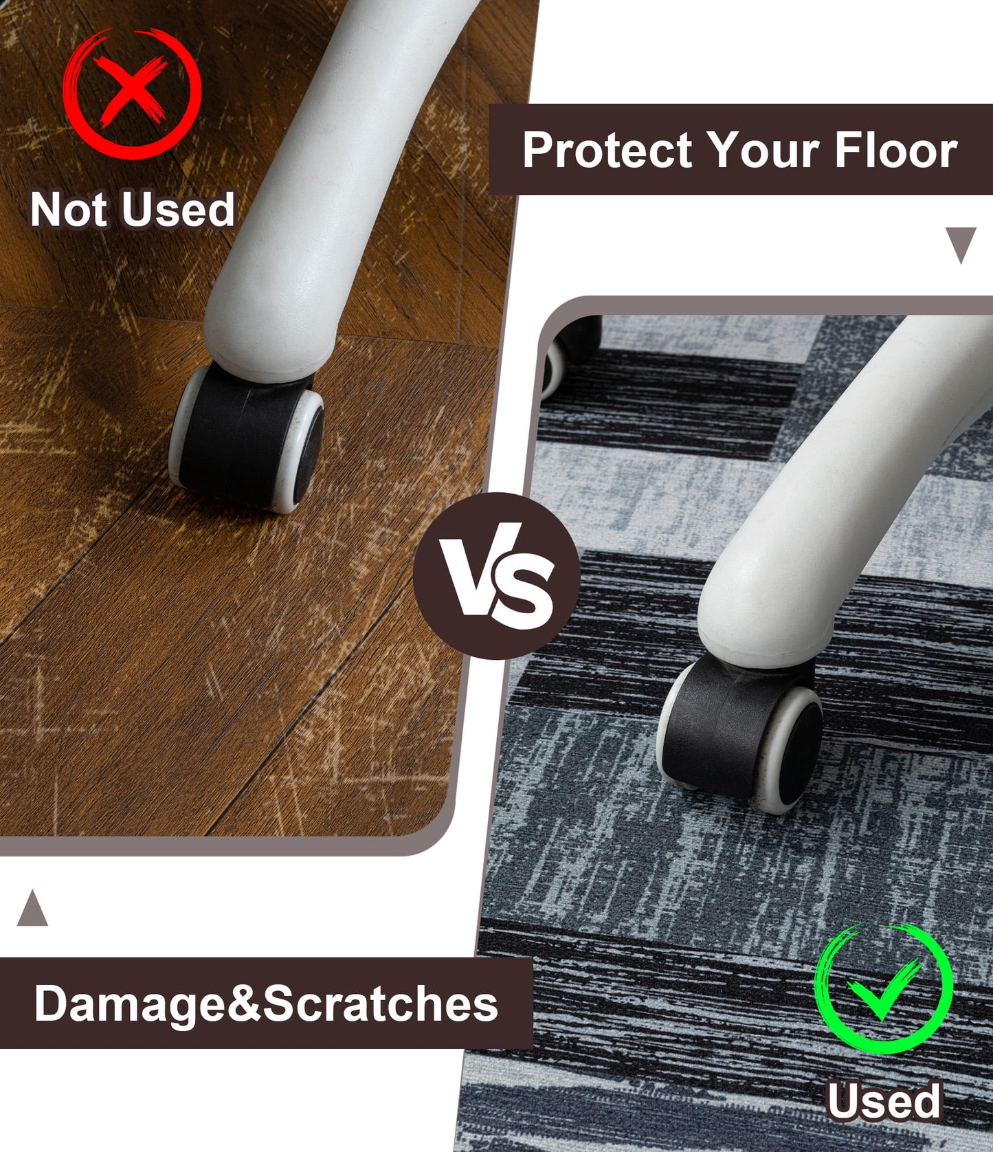 CHAKME Hardwood Floor Office Chair Mat, Non Slip Washable Floor Protector Desk Chair, 48in x 72in, Grey Patchwork
