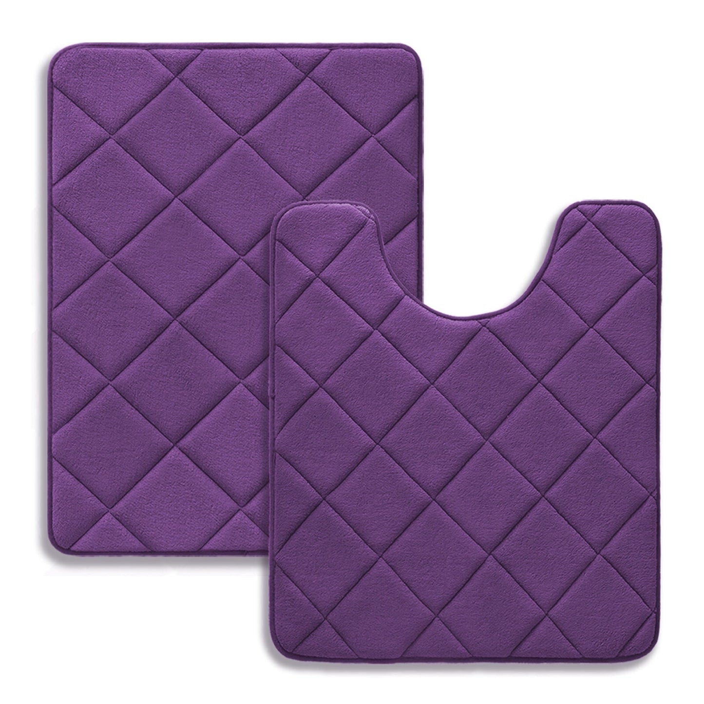 CHAKME Memory Foam Bath Mat Set Non Slip Super Absorbent Machine Washable U Shape Toilet Rug 24inx20in/24inx16in Bathroom Floor,Rustic Lattice purple