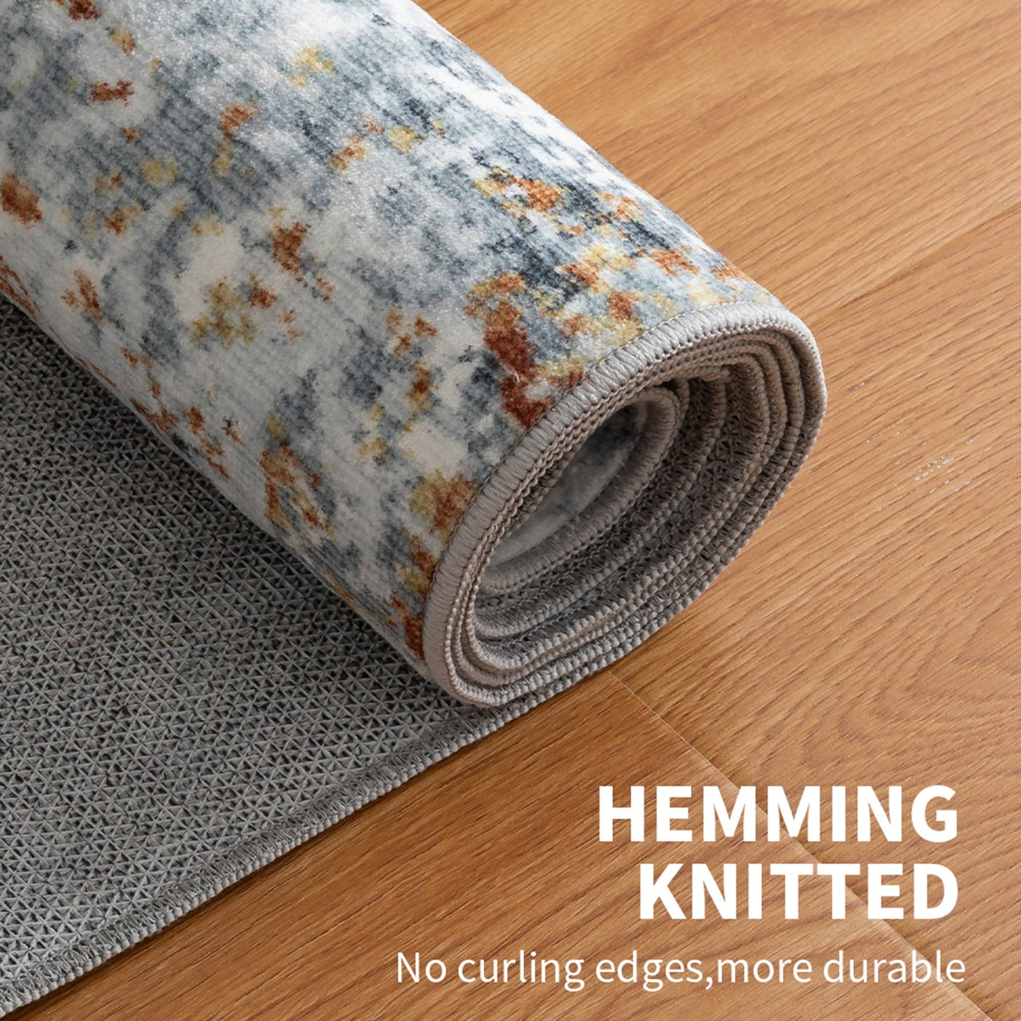 CHAKME 5'x7' Abstract Area Rugs Machine Washable Non Slip Modern Distressed Blue Grey Rust Living Room Bedroom Dining Room Office Kitchen Soft Indoor Carpet