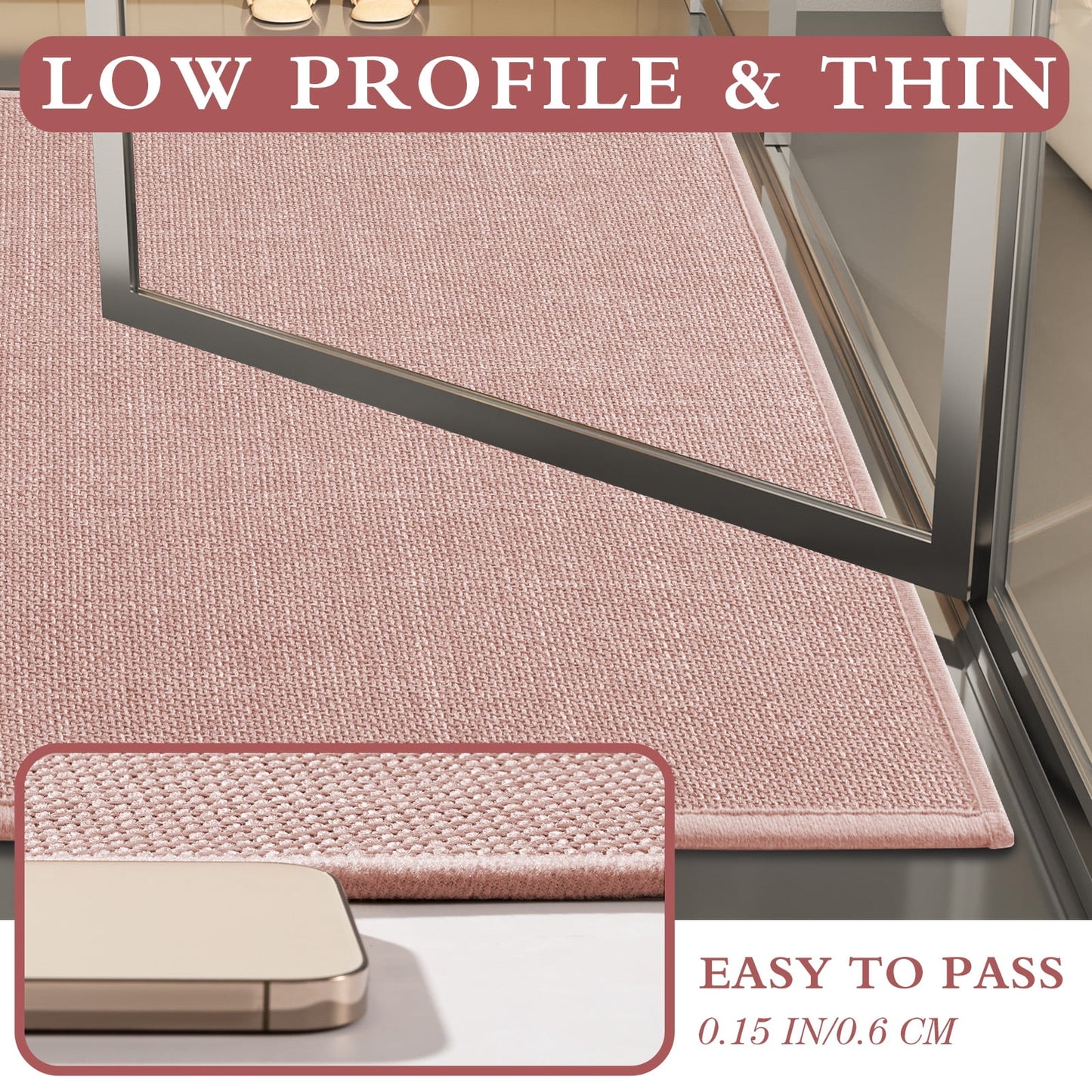 CHAKME 5 Piece Bathroom Rug Set Non Slip Washable Thin Super Absorbent Quick Dry Bath Mat Rubber Backing Shower Tub Floor Toilet Rugs PINK
