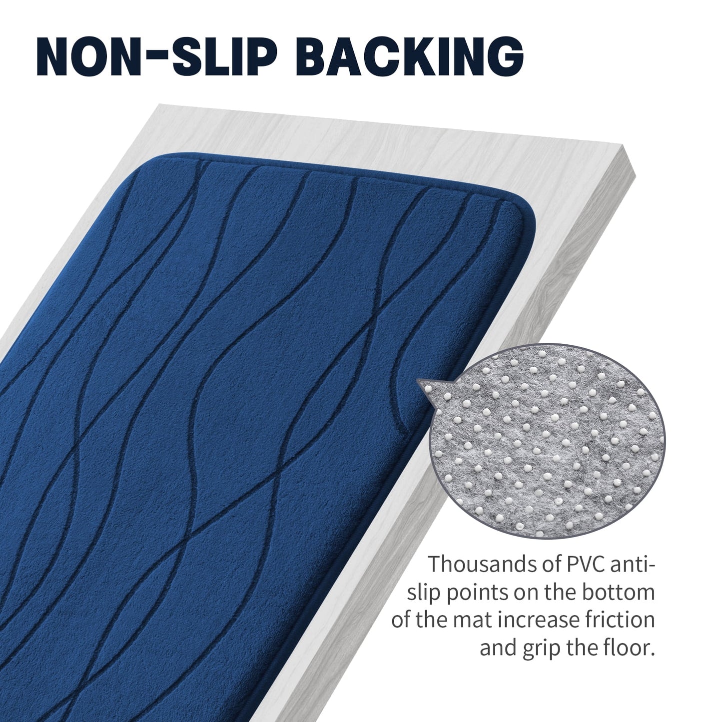 CHAKME 5 Piece Bathroom Rug Set Non Slip Ultra Absorbent Machine Washable Memory Foam Large 20inx46in & 32inx20in Long 24inx17in Small 18inx16in U Shape Contour 24inx20in Toilet Mat Ocean Ripple dark blue