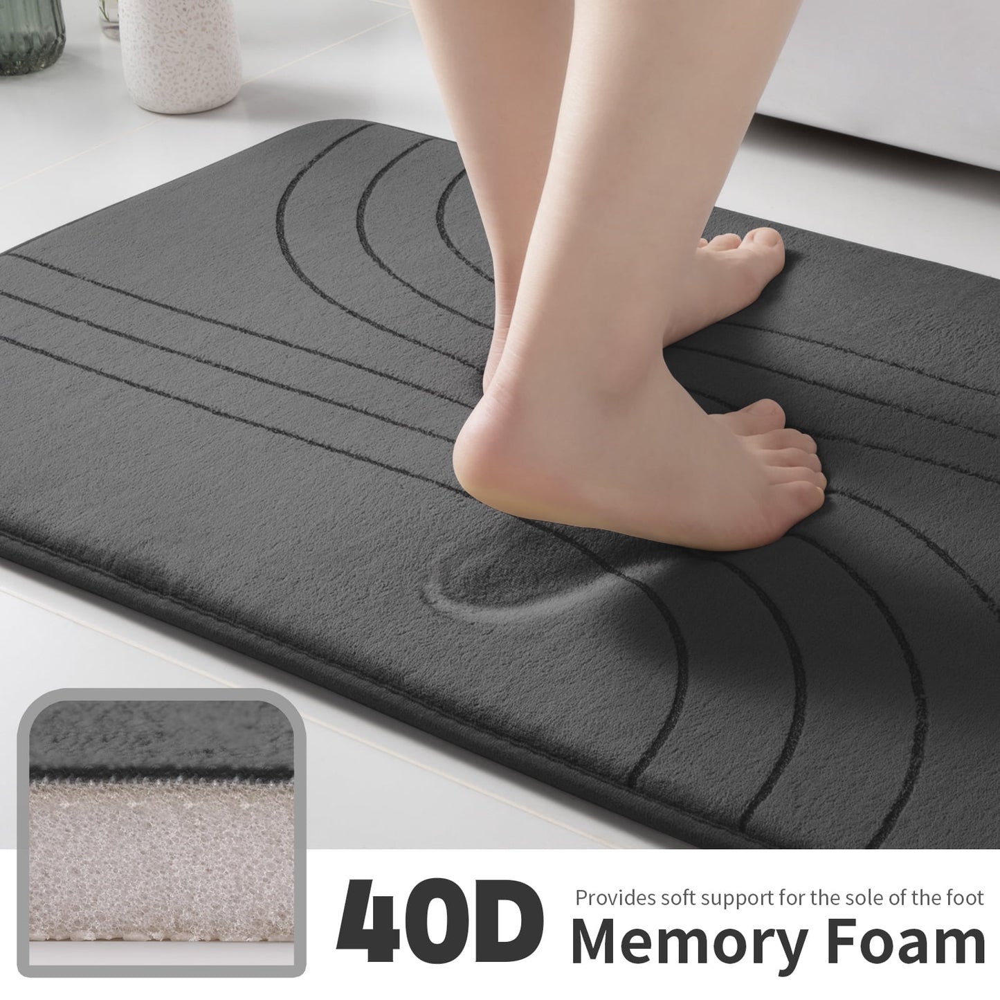 CHAKME 5 Pcs Bathroom Rugs Set Non Slip Absorbent Machine Washable Large 20inx46in & 32inx20in Long 24inx17in Small 18inx16in U Shaped 24inx20in Memory Foam Toilet Mat, Zen Garden Ripple Dark gray