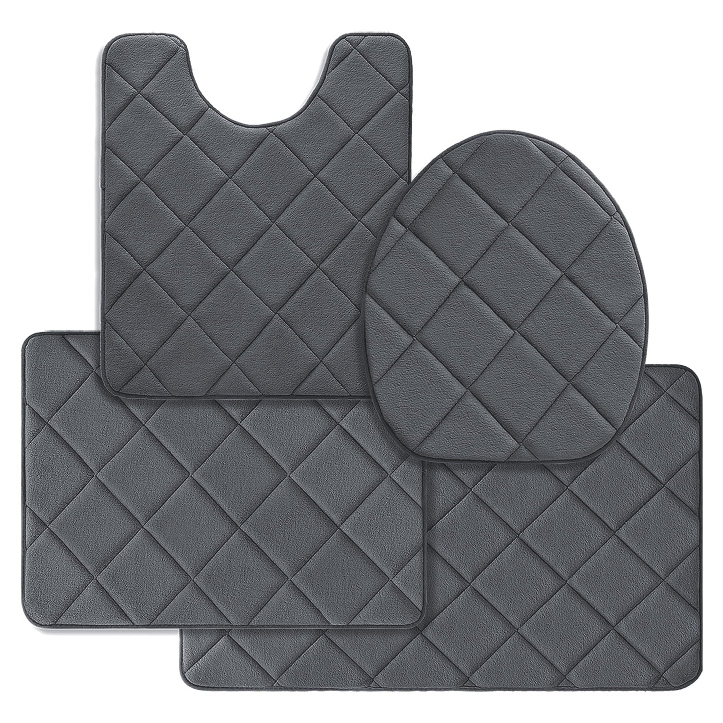 CHAKME 4pcs Bathroom Rugs Set with U-Shaped Mat, Non Slip, Quick Drying, Ultra Soft and Water Absorbent Bath Rug Mat Carpet Machine Washable 20inx32in+17inx24in+U 20inx24in+15inx18in GRAY