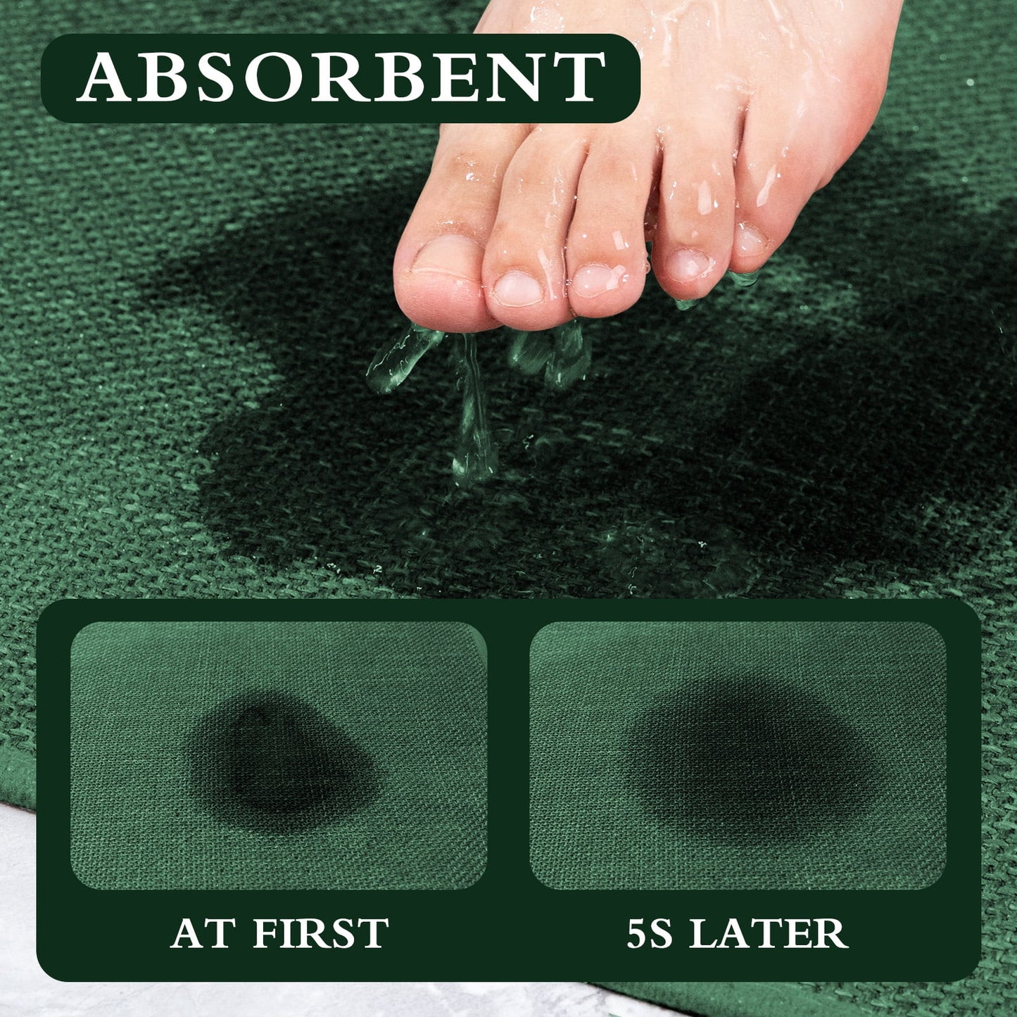 CHAKME 5 Pcs Bathroom Rug Set Thin Non Slip Washable Quick Dry Absorbent Bath Mat Rubber Backing Shower Tub Floor Toilet Rugs GREEN