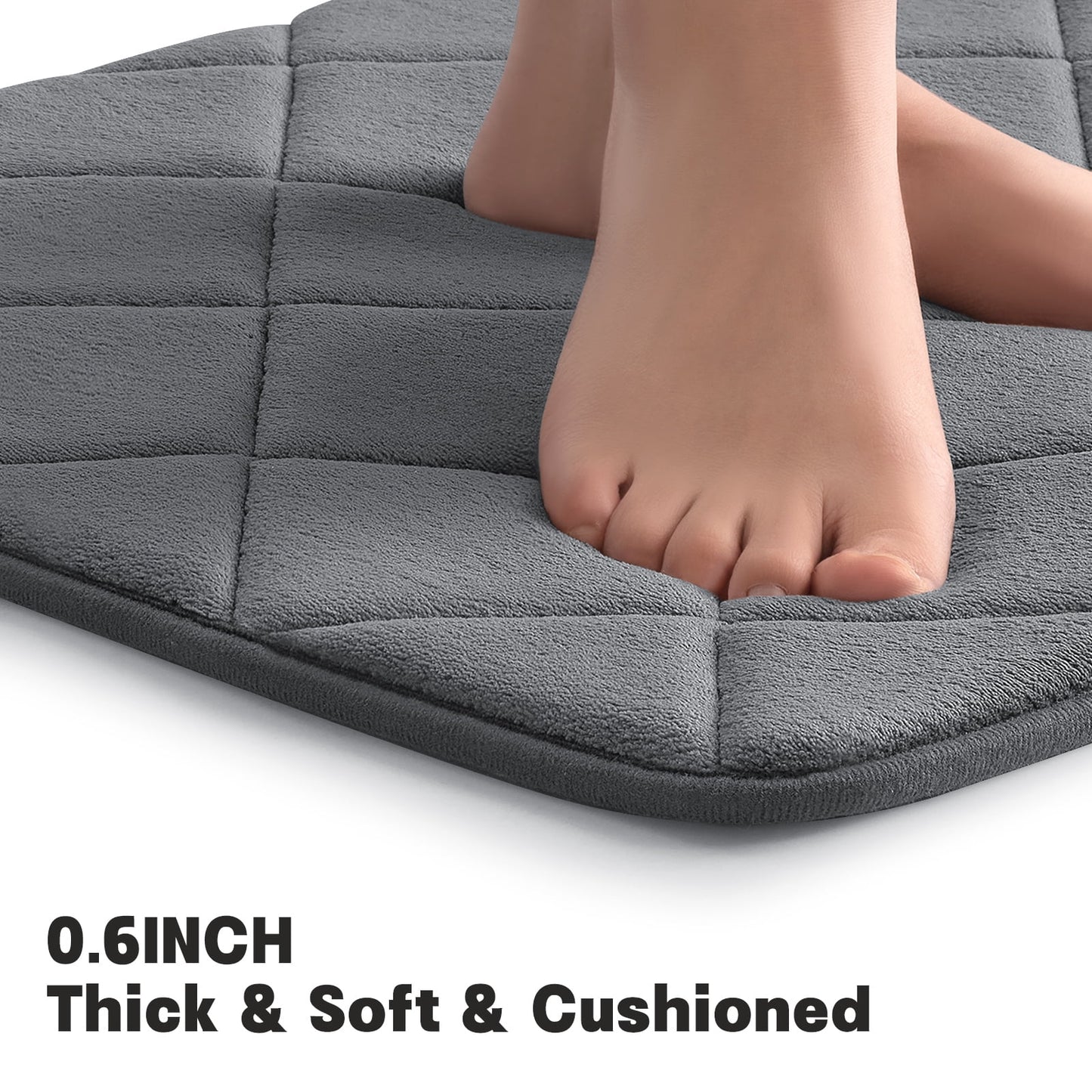 CHAKME Memory Foam Bath Mat Set Non Slip Super Absorbent Machine Washable U Shape Toilet Rug 24inx20in/24inx16in Bathroom Floor,Rustic Lattice Dark gray