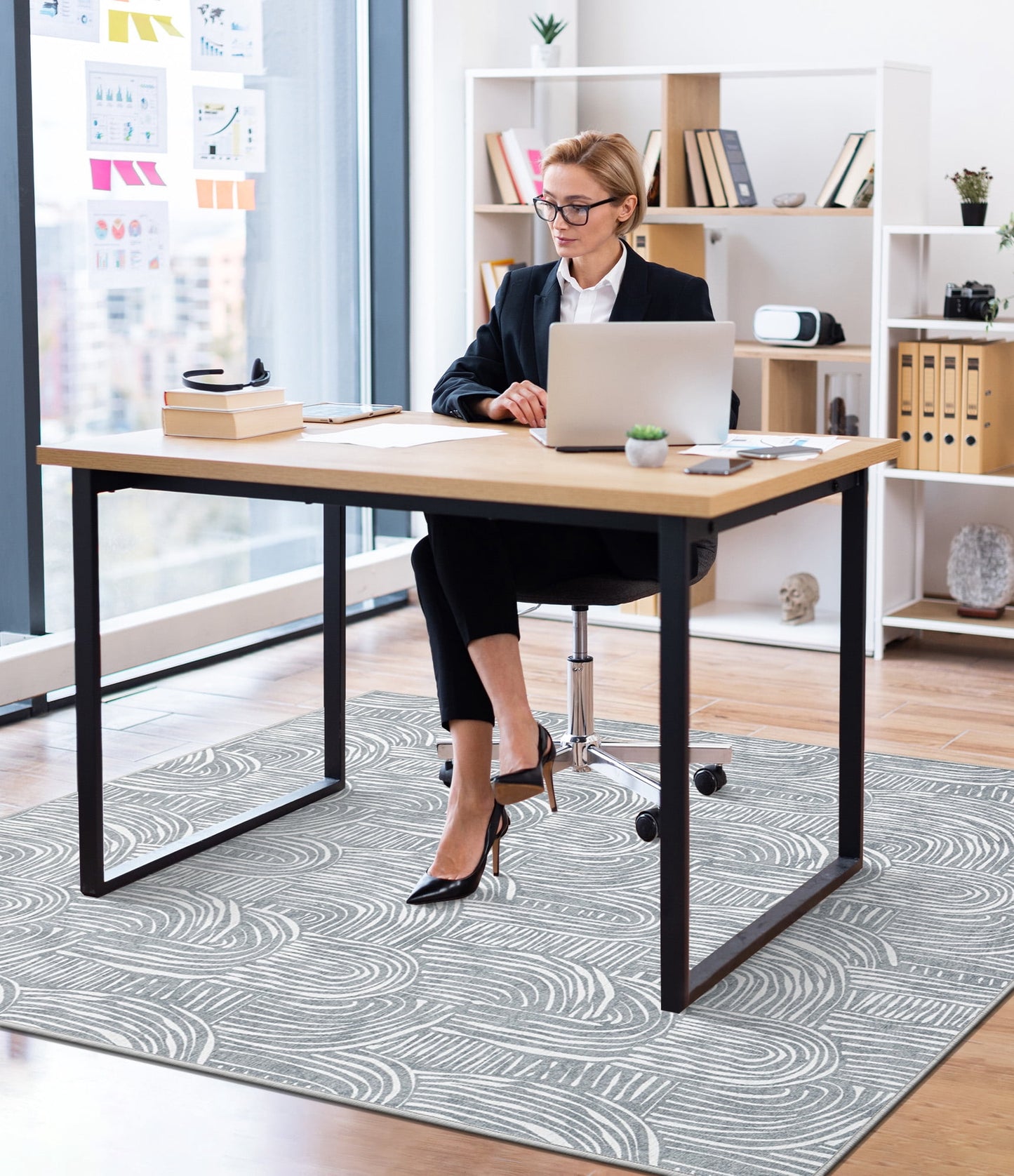 CHAKME Hardwood Floor Office Chair Mat, Non Slip Washable Floor Protector Desk Chair, 48in x 72in, Grey Arched Pattern