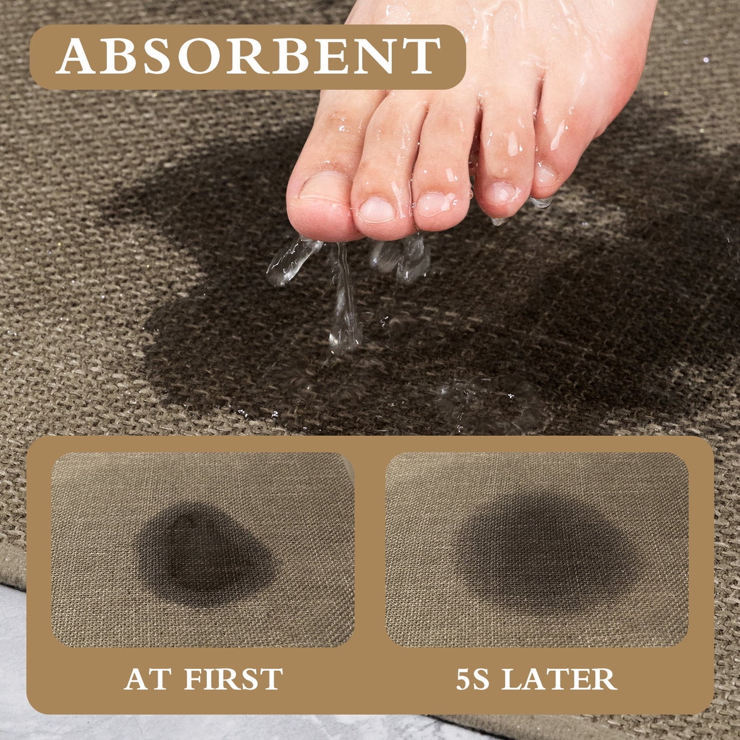 CHAKME 5 Piece Bathroom Mats Set Non Slip Washable Quick Dry Thin Absorbent Rug Rubber Backing Shower Tub Floor Sink Toilet Rugs COFFEE