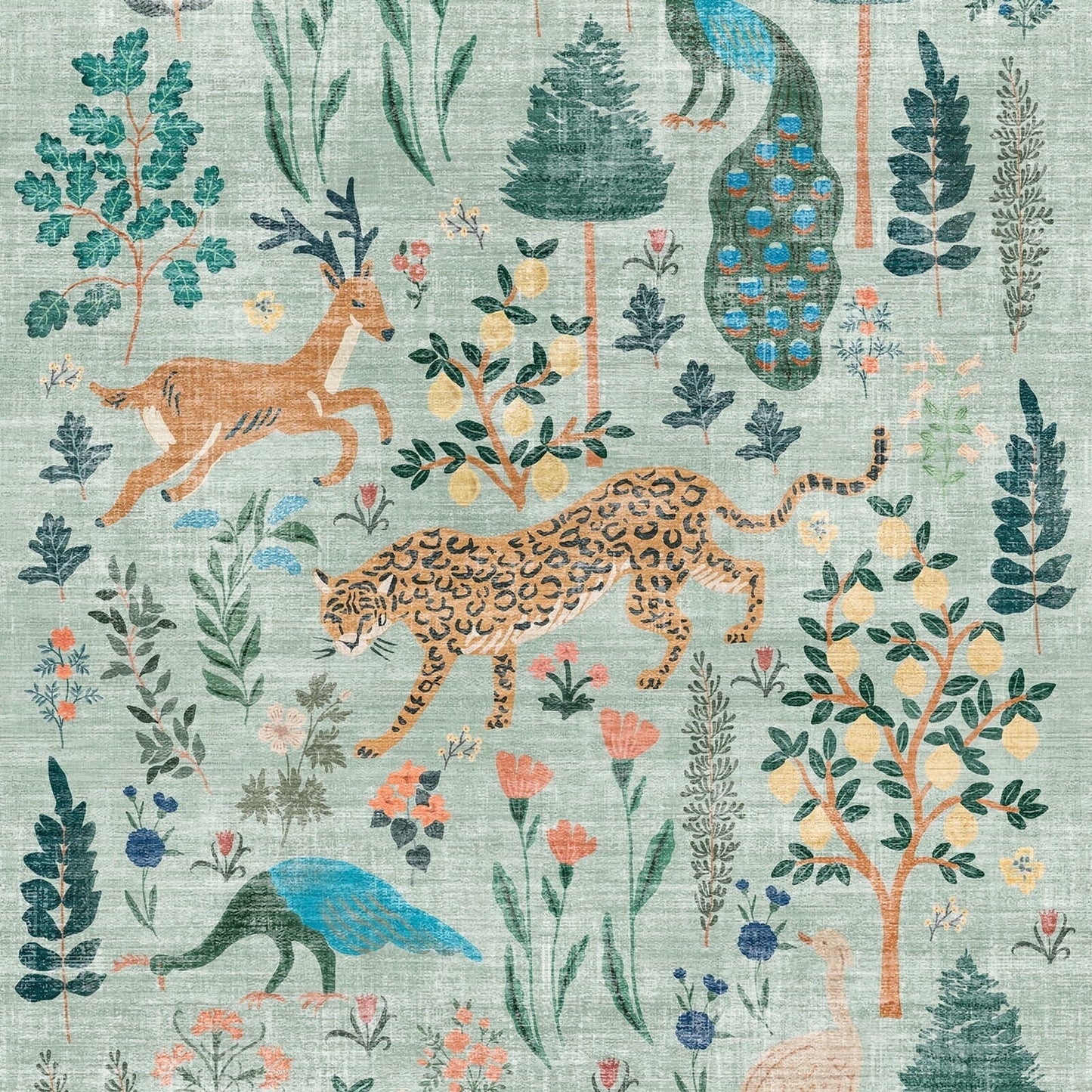 CHAKME 5'x7' Jungle Safari Wild Animal Area Rug Machine Washable Non Slip Leopard Bird Botanical Plant Low Pile Floor Carpet Living Room Dining Room Bedroom