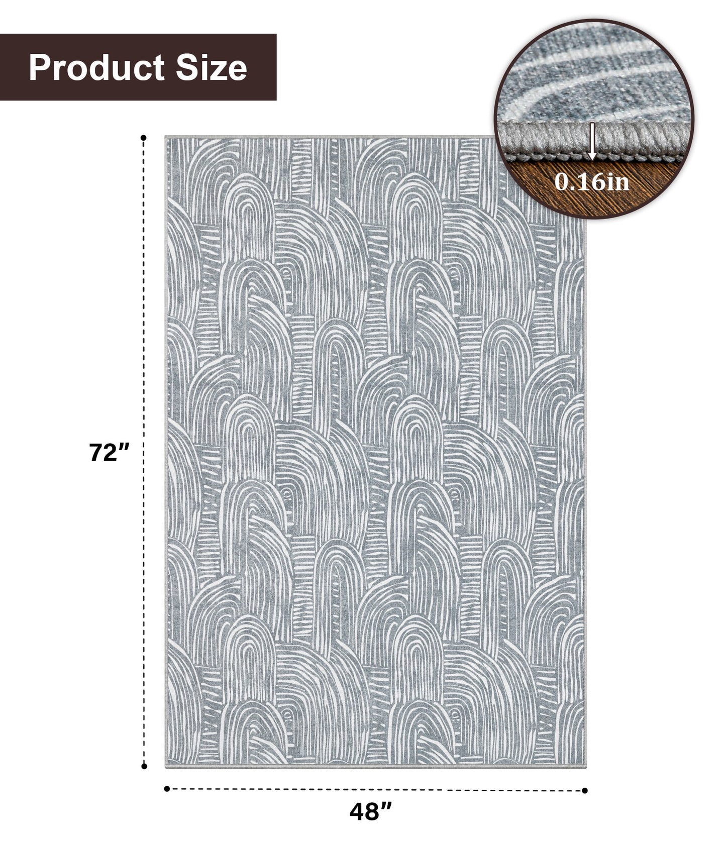 CHAKME Hardwood Floor Office Chair Mat, Non Slip Washable Floor Protector Desk Chair, 48in x 72in, Grey Arched Pattern