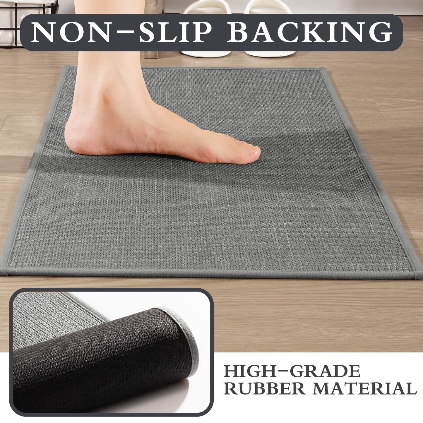 CHAKME 5 Pcs Bathroom Rug Set Thin Non Slip Washable Quick Dry Absorbent Bath Mat Rubber Backing Shower Tub Floor Toilet Rugs DARK GRAY