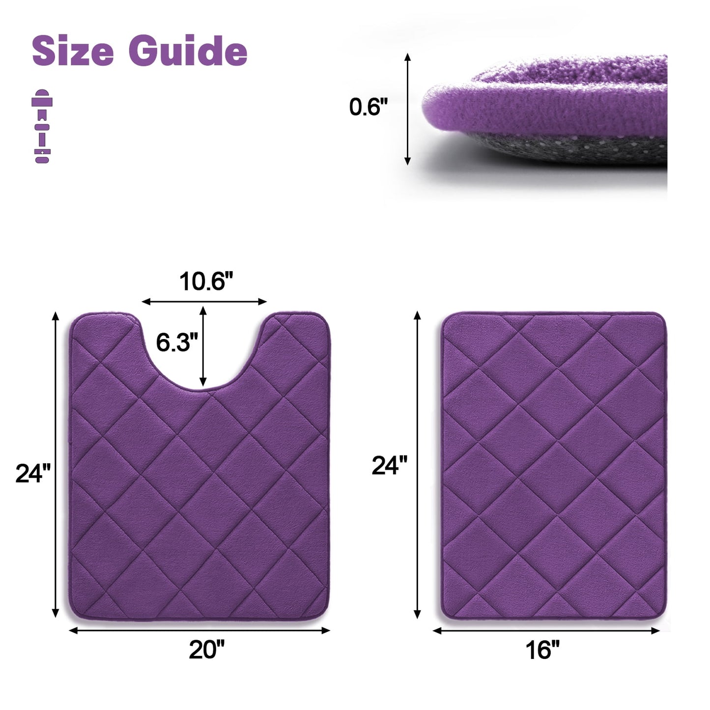 CHAKME Memory Foam Bath Mat Set Non Slip Super Absorbent Machine Washable U Shape Toilet Rug 24inx20in/24inx16in Bathroom Floor,Rustic Lattice purple
