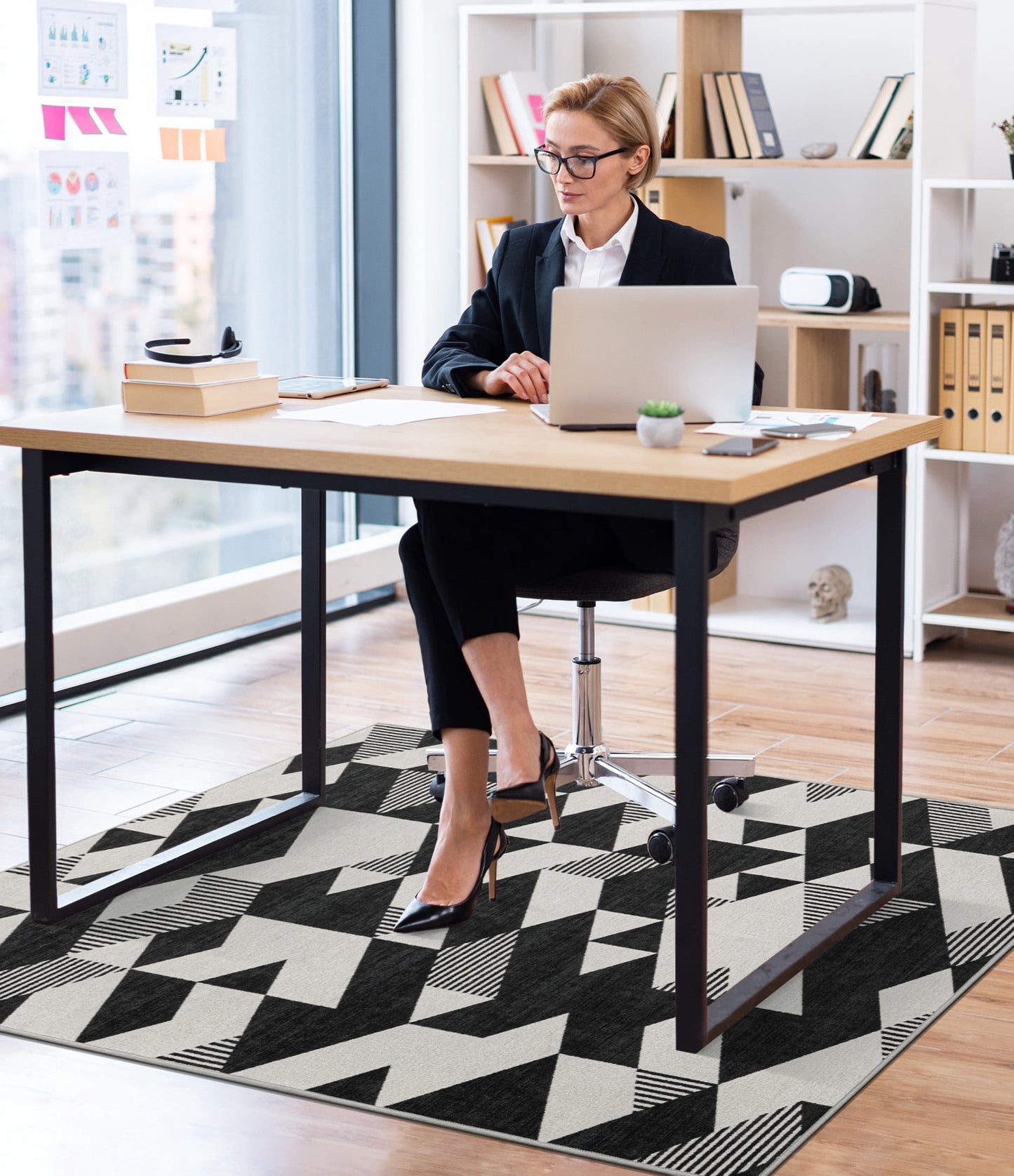 CHAKME 4' X 5' Geometric Office Chair Mat Hardwood Floor Desk Chair Mat Anti Slip Floor Protector Under Desk Low Pile Office Rug Home