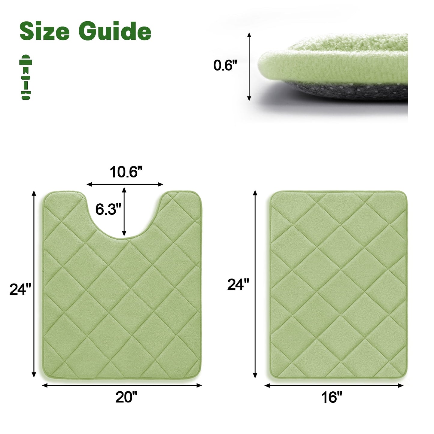 CHAKME Memory Foam Bath Mat Set Non Slip Super Absorbent Machine Washable U Shape Toilet Rug 24inx20in/24inx16in Bathroom Floor,Rustic Lattice green
