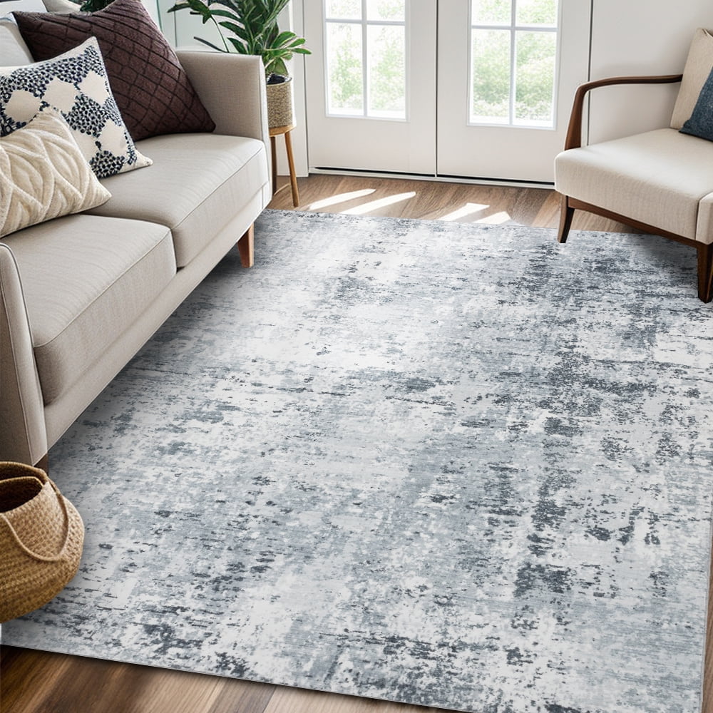 CHAKME 9'x12' Abstract Area Rugs Machine Washable Non Slip Modern Distressed Blue Grey Rust Living Room Bedroom Dining Room Office Kitchen Soft Indoor Carpet