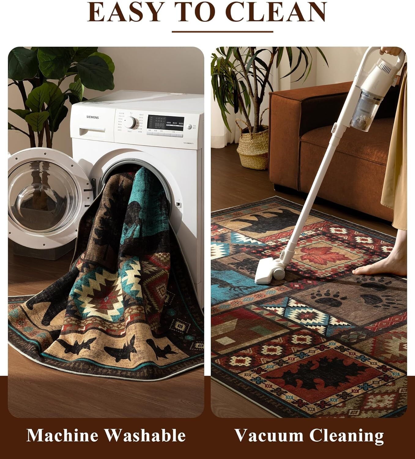 CHAKME 4'x6' Rustic Cabin Lodge Area Rug Machine Washable Non Slip Bear Deer Southwestern Pattern Low Pile Floor Mat Living Room Bedroom