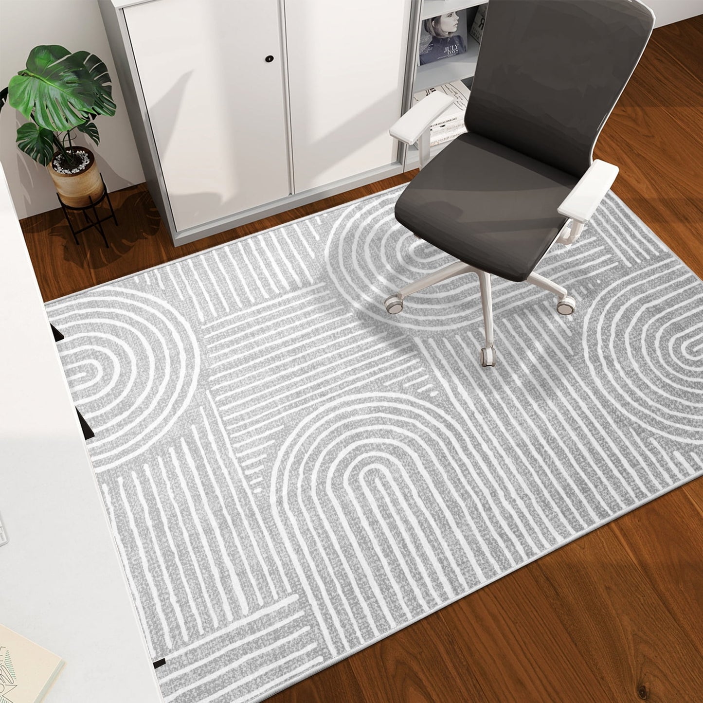 CHAKME Hardwood Floor Office Chair Mat, Non Slip Washable Floor Protector Desk Chair, 48in x 72in, Grey Wave Abstract