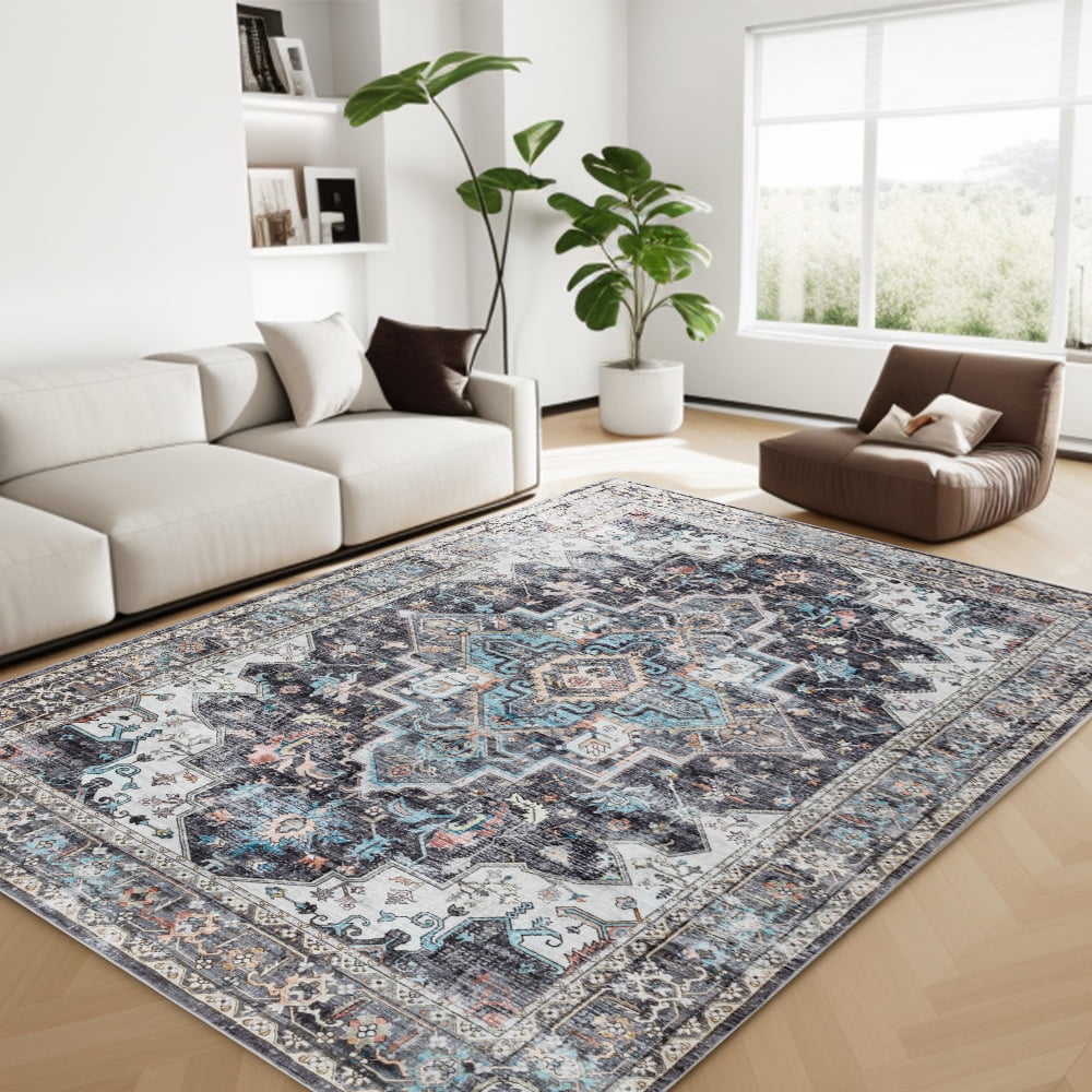 CHAKME 6'x9' Washable Area Rug Large Soft Rugs Living Room Vintage Gray Carpet Bedroom Dining Room Non-Slip Stain Resistant Under Table Rug