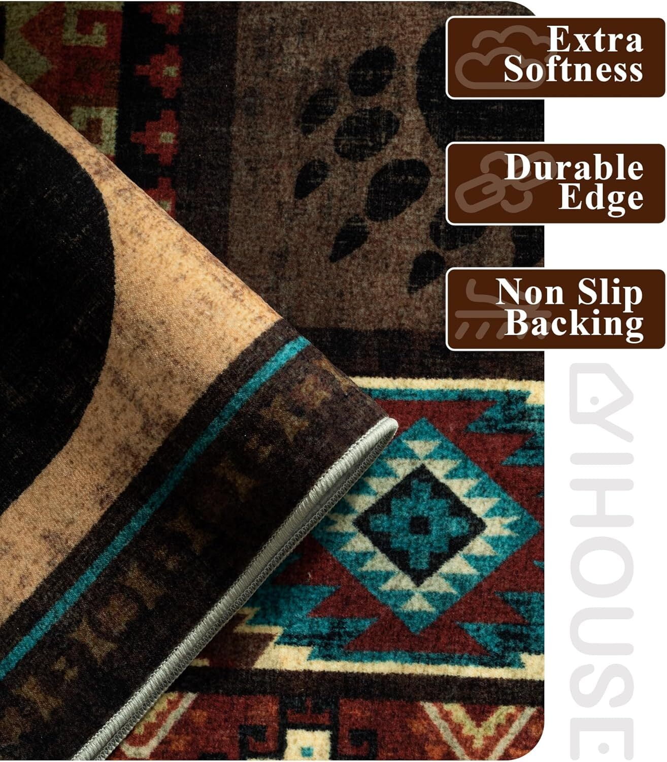CHAKME 9'x112' Rustic Cabin Lodge Area Rug Machine Washable Non Slip Bear Deer Southwestern Pattern Low Pile Floor Mat Living Room Bedroom
