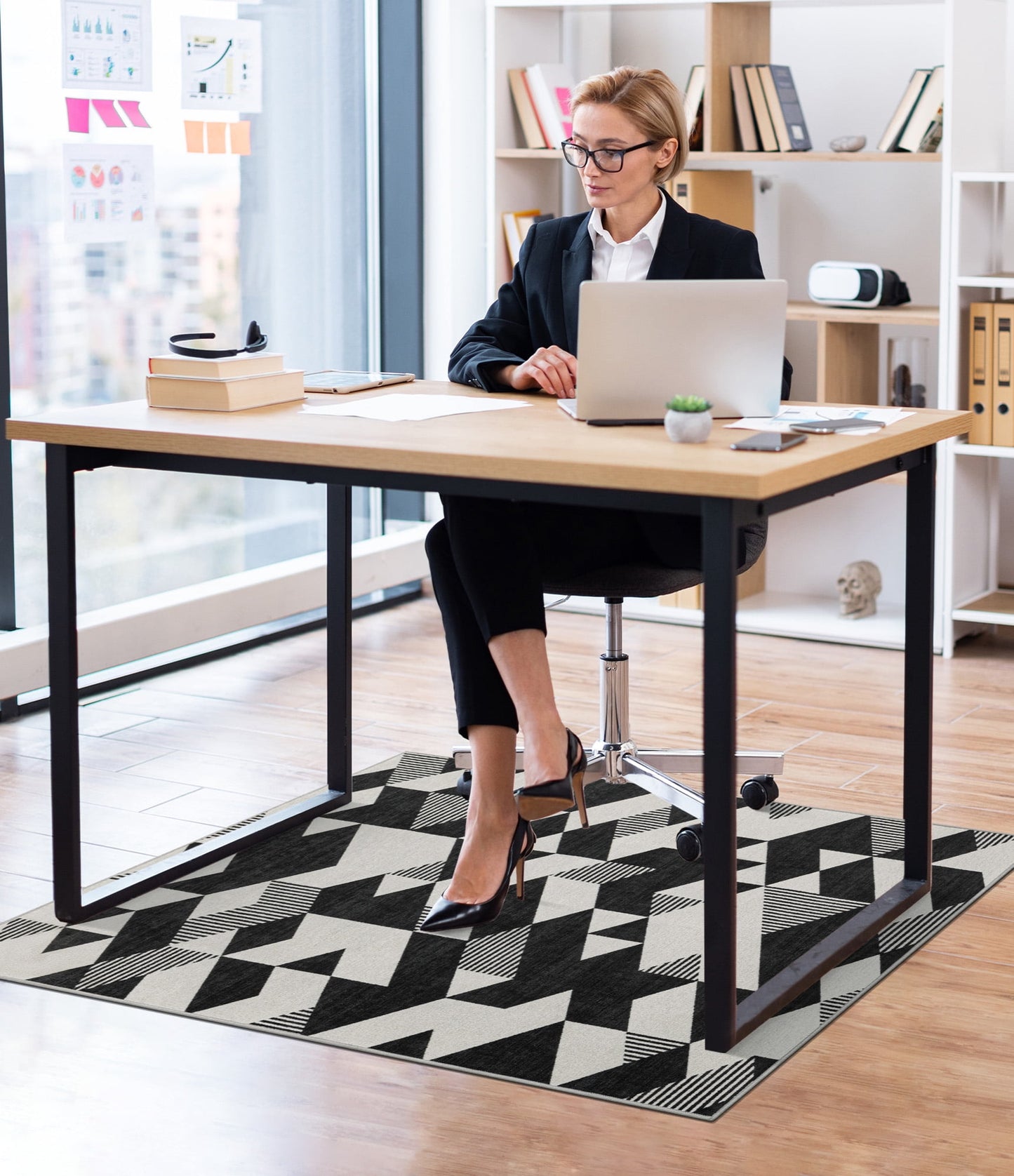 CHAKME Geometric Chair Mat Hardwood Floor 36 x 48 Non Slip Washable Office Chair Mat Desk Chair Floor Protector
