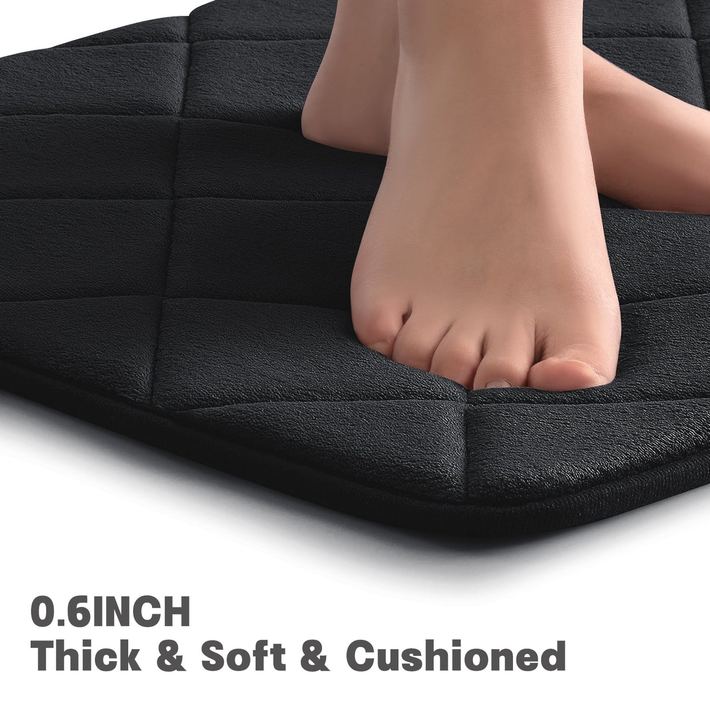 CHAKME Non Slip Machine Washable 5 Piece Bath Rug Set Memory Foam Ultra Absorbent Large 20inx46in & 32inx20in Long 24inx17in Small 18inx16in U Shape Contour 24inx20in Bathroom Mat Rustic Lattice black