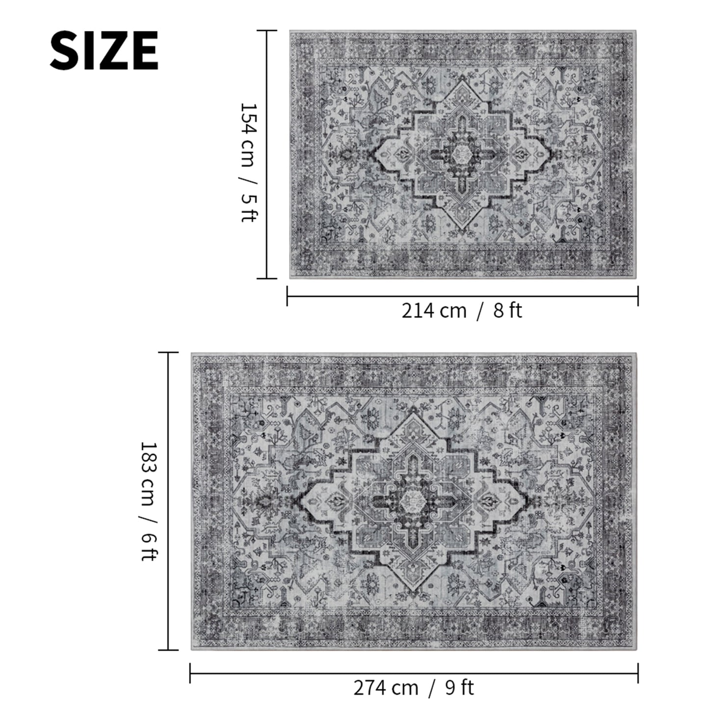 CHAKME 1'x2' Area Rugs Living Room Bedroom Ultra Thin Soft Washable Oriental Vintage Floral Carpet Distressed Rug Indoor Room Dorm Home Carpets Decor£¬Gray