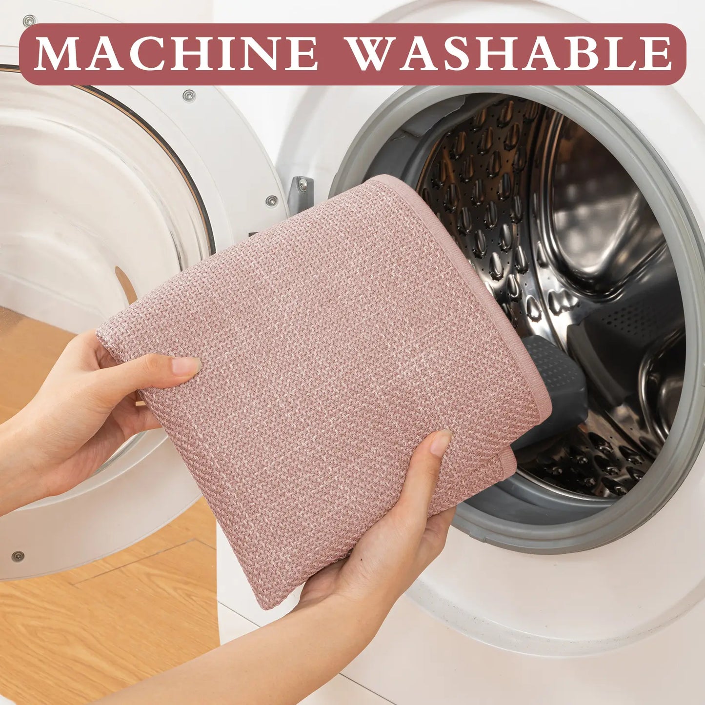 CHAKME 3 Piece Bathroom Rug Set Non Slip Washable Thin Super Absorbent Quick Dry U Shaped Toilet Mat Rubber Backing Shower Tub Floor, 17inx24in+17inx32in+U Shape 17.5inx24in PINK