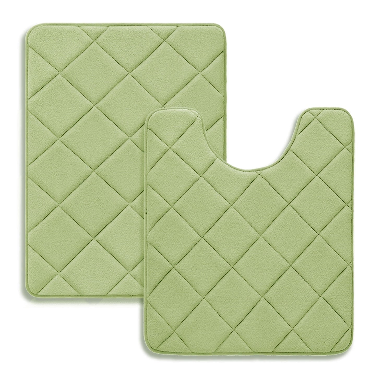 CHAKME Memory Foam Bath Mat Set Non Slip Super Absorbent Machine Washable U Shape Toilet Rug 24inx20in/24inx16in Bathroom Floor,Rustic Lattice green